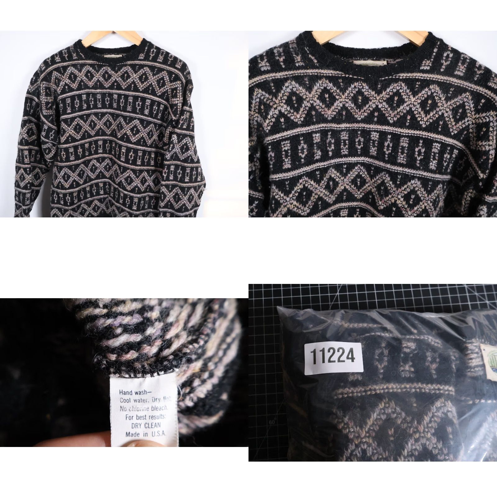 Vintage VINTAGE 90s Alps Wool Sweater Men’s Small Black Geometric Pattern Crew Neck Long Sleeve Pullover Knit Regular Distressed Tag: Large (Tagged) Size US S / EU 44-46 / 1 - 8 Thumbnail