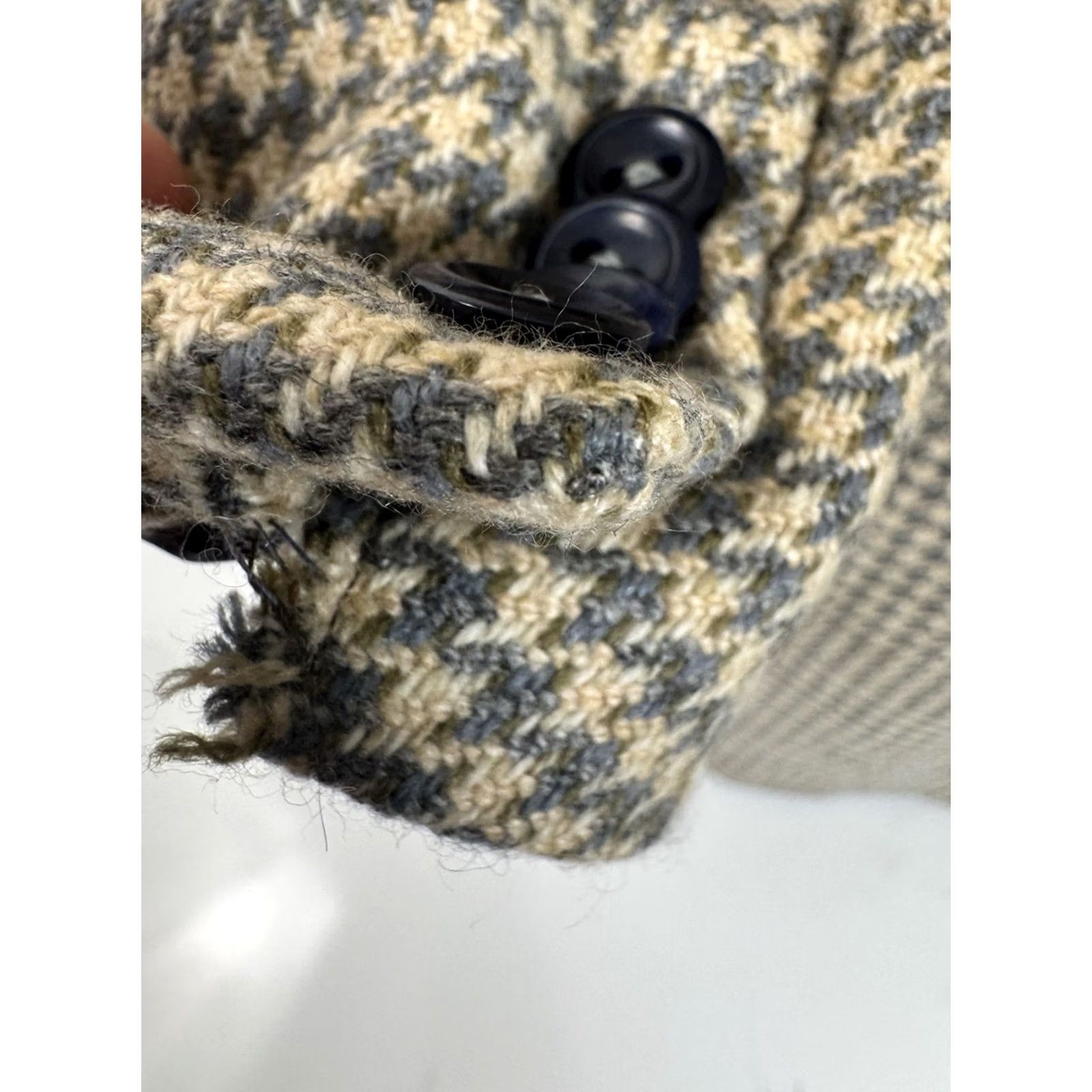 Vintage OXXFORD CLOTHES - Crown Cashmere - Houndstooth Wool Blazer Jacket 42 Mens Beige / Slightly Greenish Gray Size 42R - 6 Thumbnail