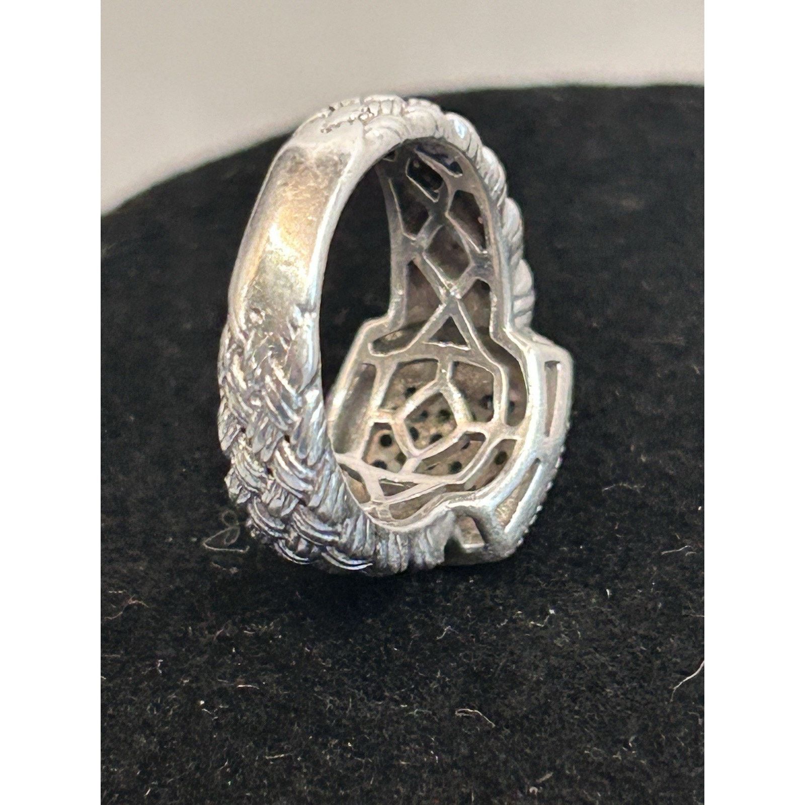 Other Sterling Silver Blue Diamond Cluster Ring Size 7 Designer JS Size ONE SIZE - 6 Thumbnail