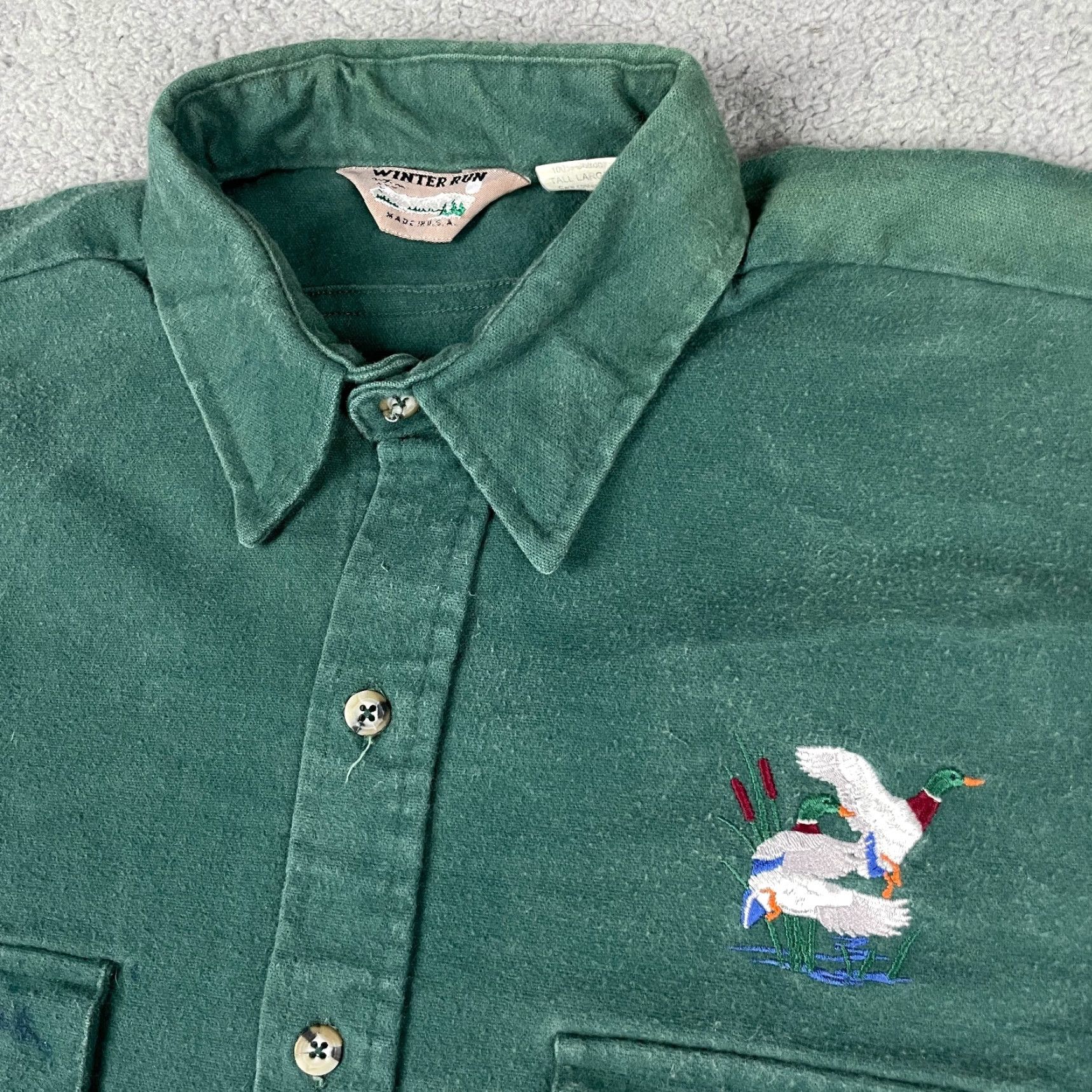 Vintage VINTAGE Winter Run Chamois Shirt - Green, Heavyweight Flannel, Button-Up, Cotton, Long Sleeve, Spread Collar, Size L (Tall) - Men’s, Casual, USA Made Size US L / EU 52-54 / 3 - 3 Thumbnail