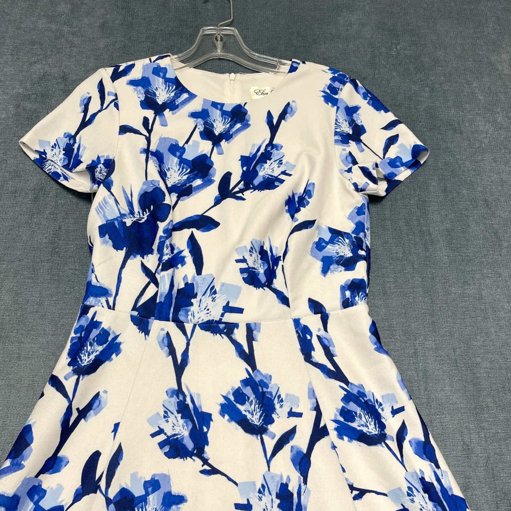 Vintage VINTAGE Eliza J Fit & Flare Soft Dress Womens 6 White Blue Floral Lined Party Wear Size M / US 6-8 / IT 42-44 - 5 Thumbnail