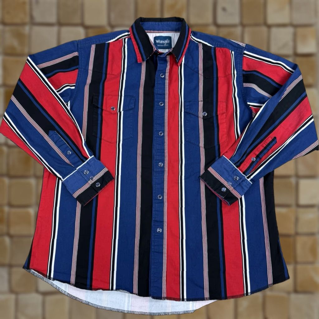 Wrangler VINTAGE Wrangler Brushpopper XL Pearl Snap Blue Red Pearl Snap Western Cowboy Shirt Mens XL Blue Pearl Snap Western Cowboy Shirt Size US XL / EU 56 / 4 - 1 Thumbnail