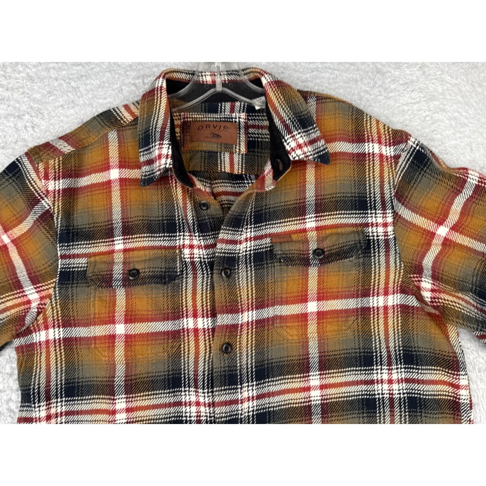 Orvis VINTAGE ORVIS Shirt Mens Large Beige Red Black Flannel Plaid Button-Up Cotton Fish Camp Size US L / EU 52-54 / 3 - 4 Thumbnail