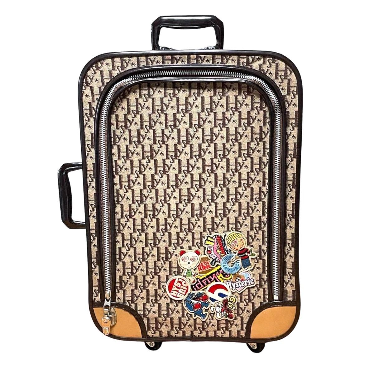 image of Hysteric Glamour Patchwork Carry-On Suitcase 90's in Brown, Men's