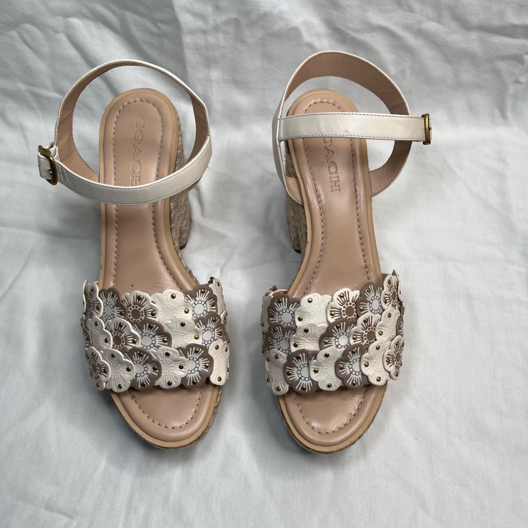 Coach Coach Womens Jae Leather Floral Espadrille Wedge Sandals Siz Size US 10 / IT 40 - 3 Thumbnail