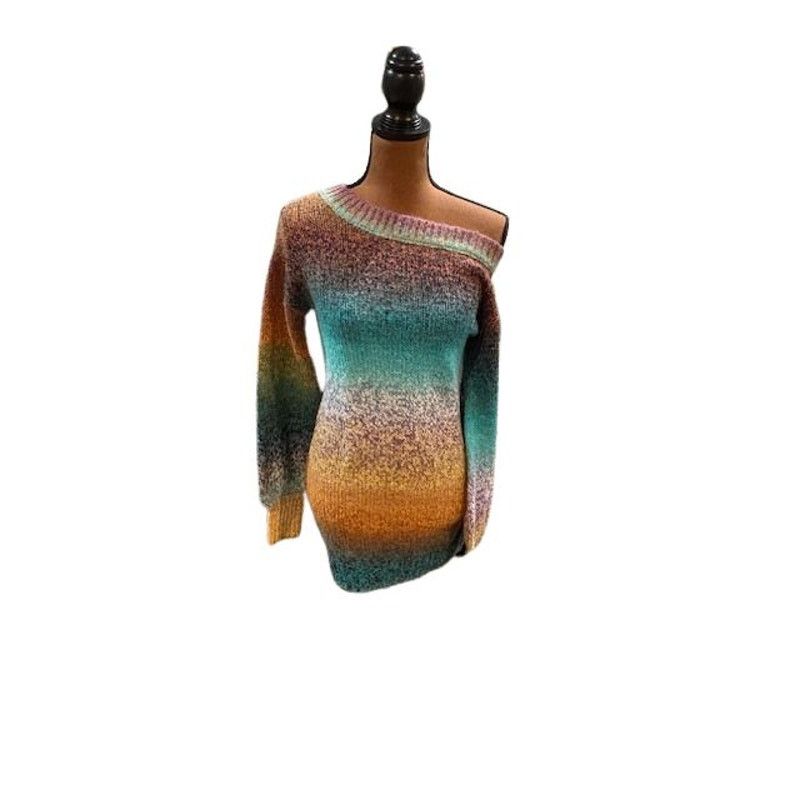 Ramy Brook Ramy Brook Off-the-Shoulder Sweater Dress in Blue Multi Size XS / US 0-2 / IT 36-38 - 2 Thumbnail
