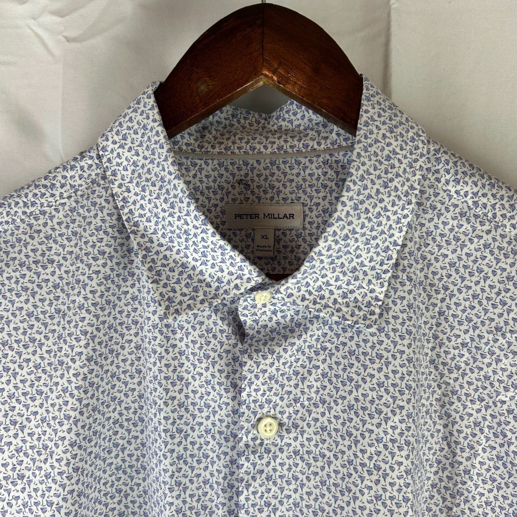 Peter Millar Peter Millar Shirt Adult XL White Blue Martini Glass Print Short Sleeve Button Front Mens Size US 36 / EU 52 - 2 Thumbnail
