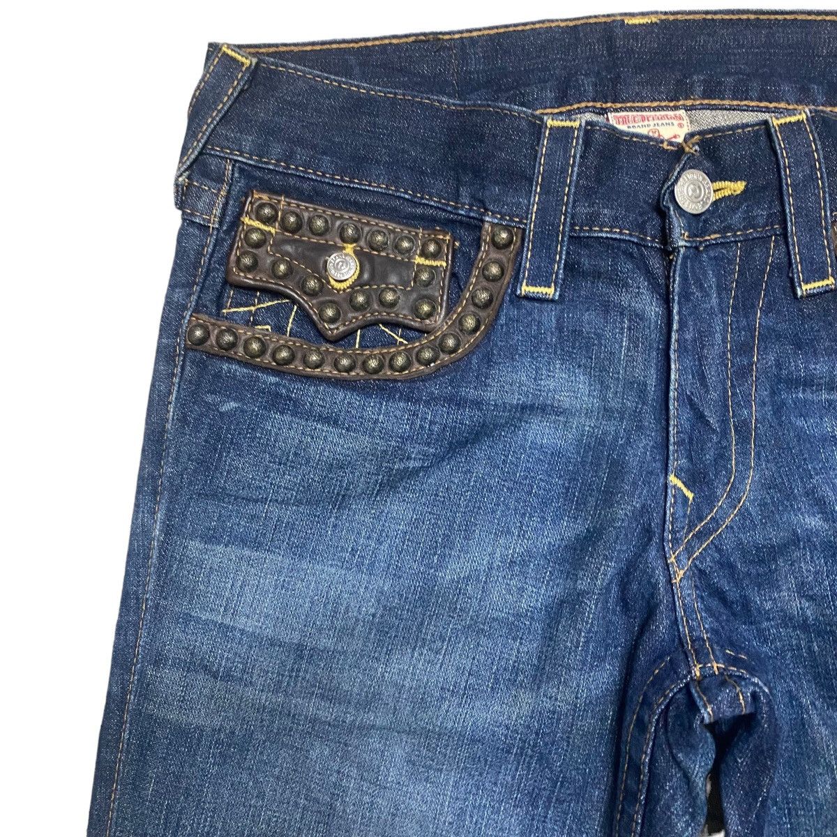 True Religion Vintage True Religion Joey Leather Flap Denim Flare Jeans Size US 31 - 4 Thumbnail