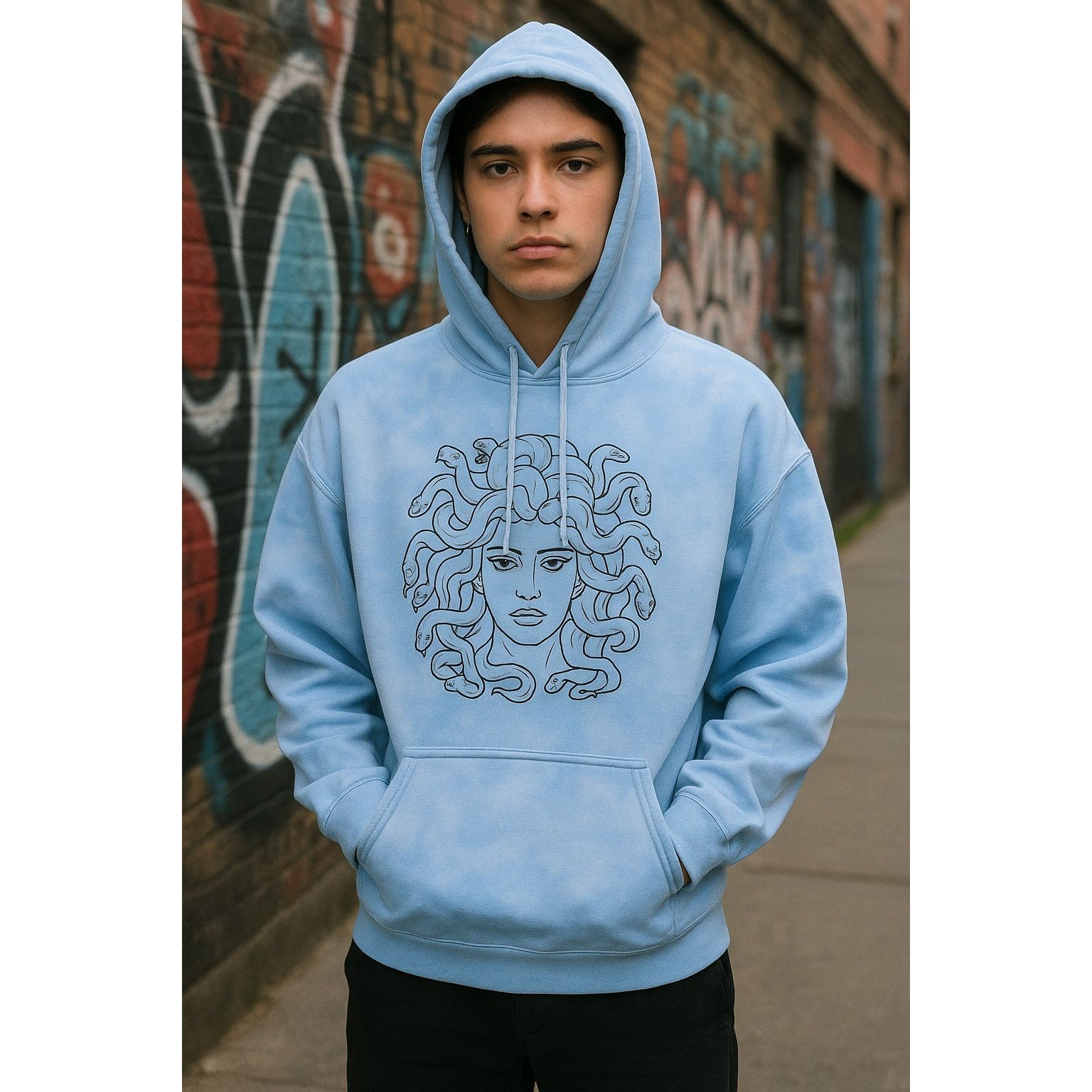 Handmade Handmade Medusa Graphic Blue Tie-Dye Hoodie Streetwear Small Size US S / EU 44-46 / 1 - 1 Thumbnail