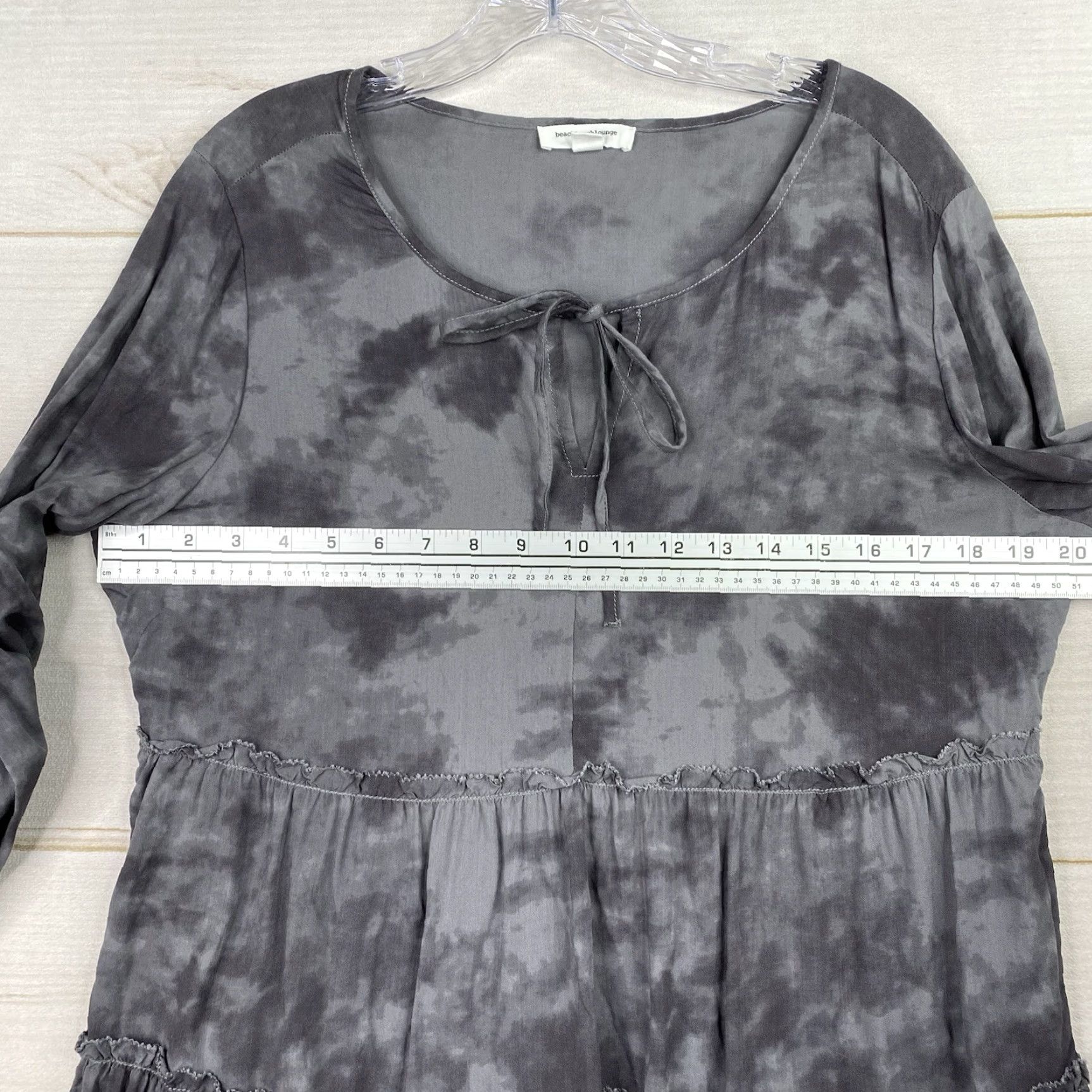 Vintage Beach Lunch Lounge Blouse Womens L Top Gray Tie Dye Ruffle Tie Neck Long Sleeve Size L / US 10 / IT 46 - 4 Thumbnail