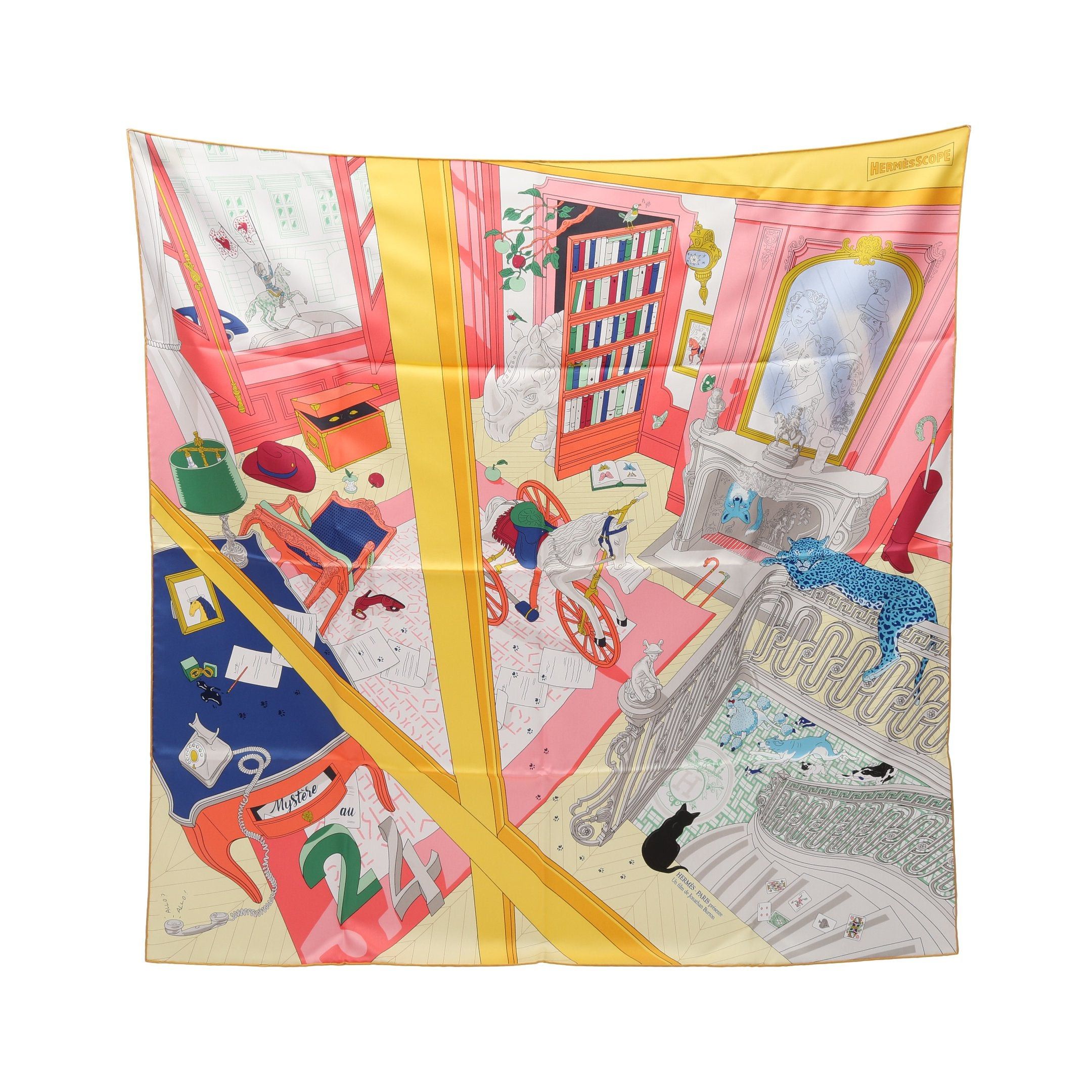 Hermes Carres 90 Mystere Au 24 Scarf Silk Yellow Multicolor