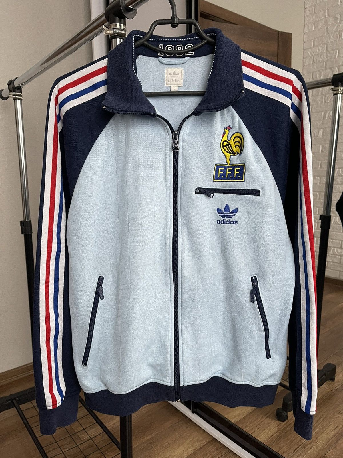 image of Adidas France Vintage Track Zip Jacket Retro in Blue, Men's (Size Medium)