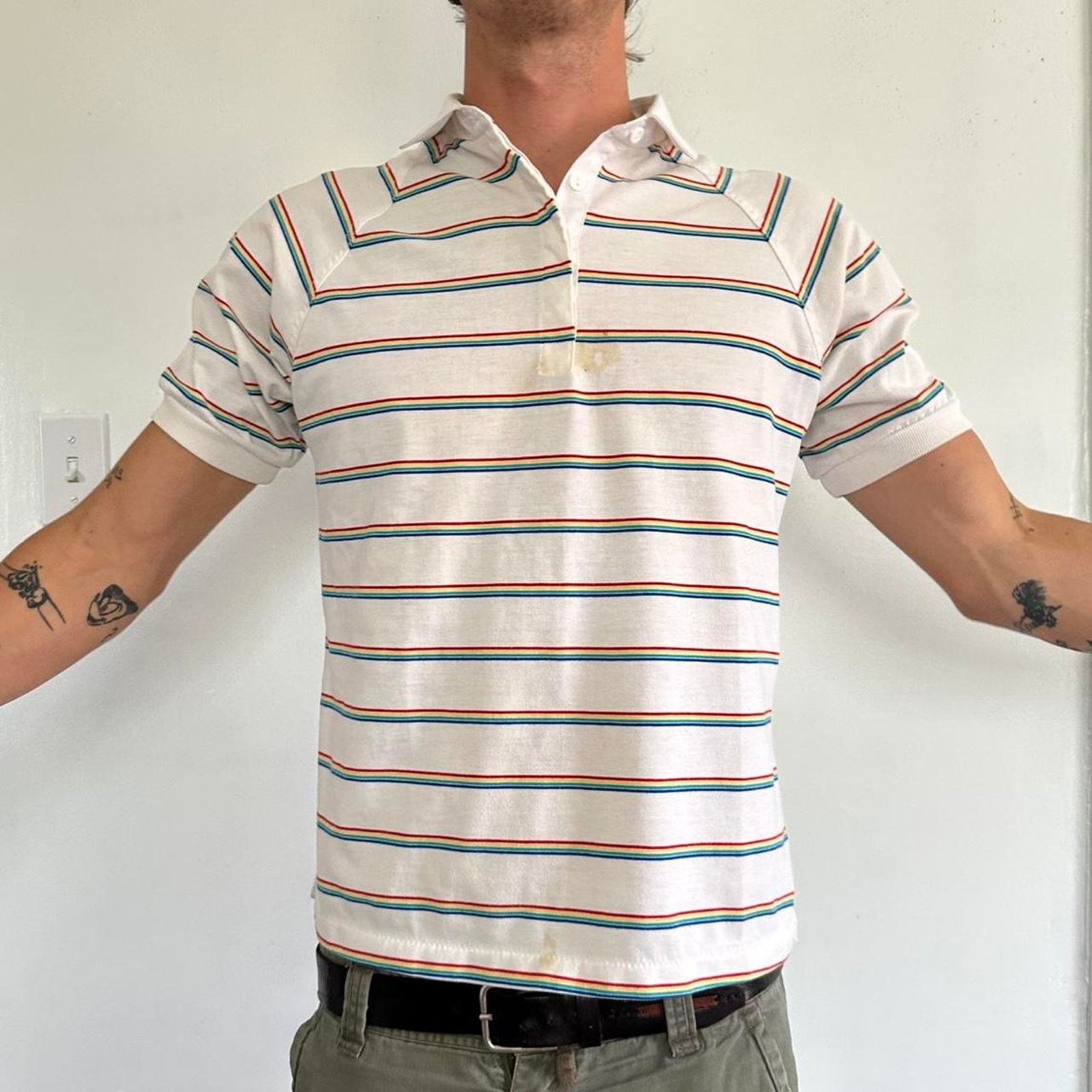 Vintage Vintage 70s 80s Retro Striped USA Polo Fitted Shirt Top Size XS / US 0-2 / IT 36-38 - 2 Thumbnail