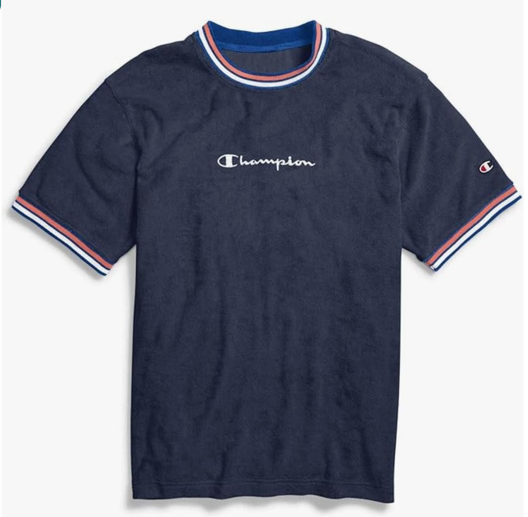 Champion Vintage Retro Champion Mens Terry Short Sleeve Top Navy XL Size US XL / EU 56 / 4 - 1 Thumbnail