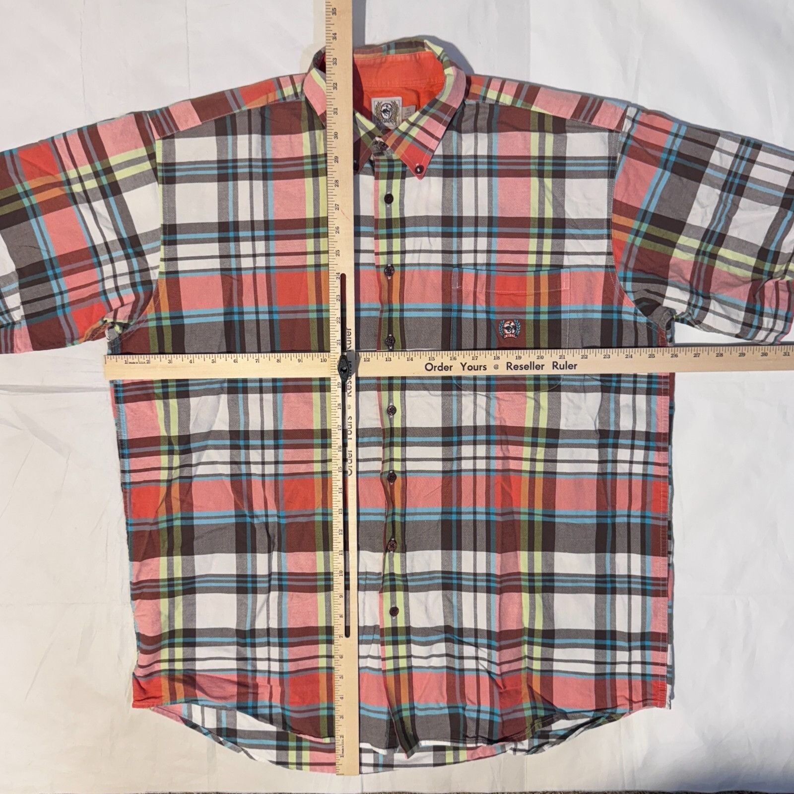 CINCH Cinch Jeans Western Orange & Blue Plaid Short Sleeve Button Size US XL / EU 56 / 4 - 4 Thumbnail