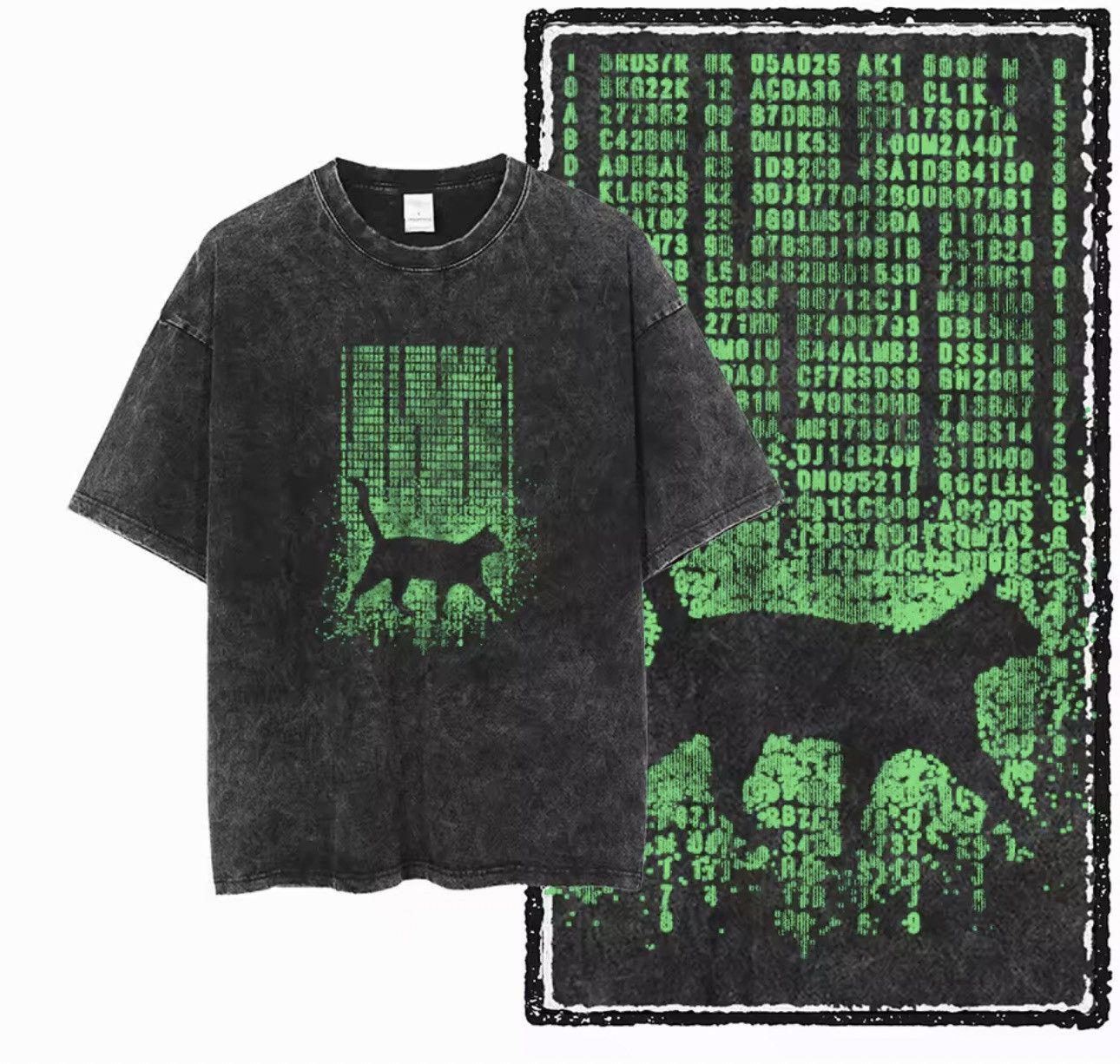 Japanese Brand Vintage Wash Matrix Cat Tee Size US XL / EU 56 / 4 - 2 Thumbnail