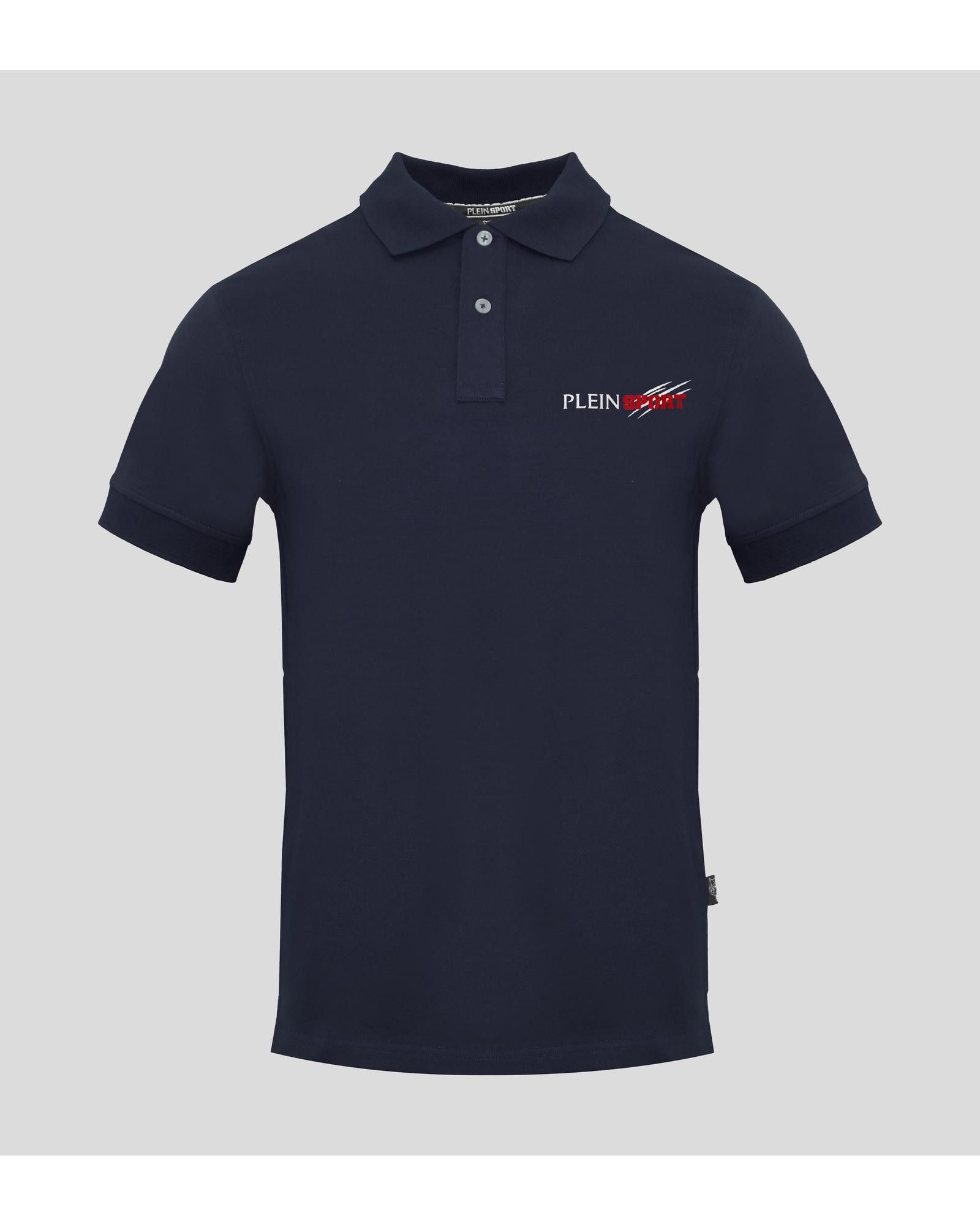 image of Philipp Plein Logo Detail Solid Polo Shirt in Blue, Men's (Size Large)