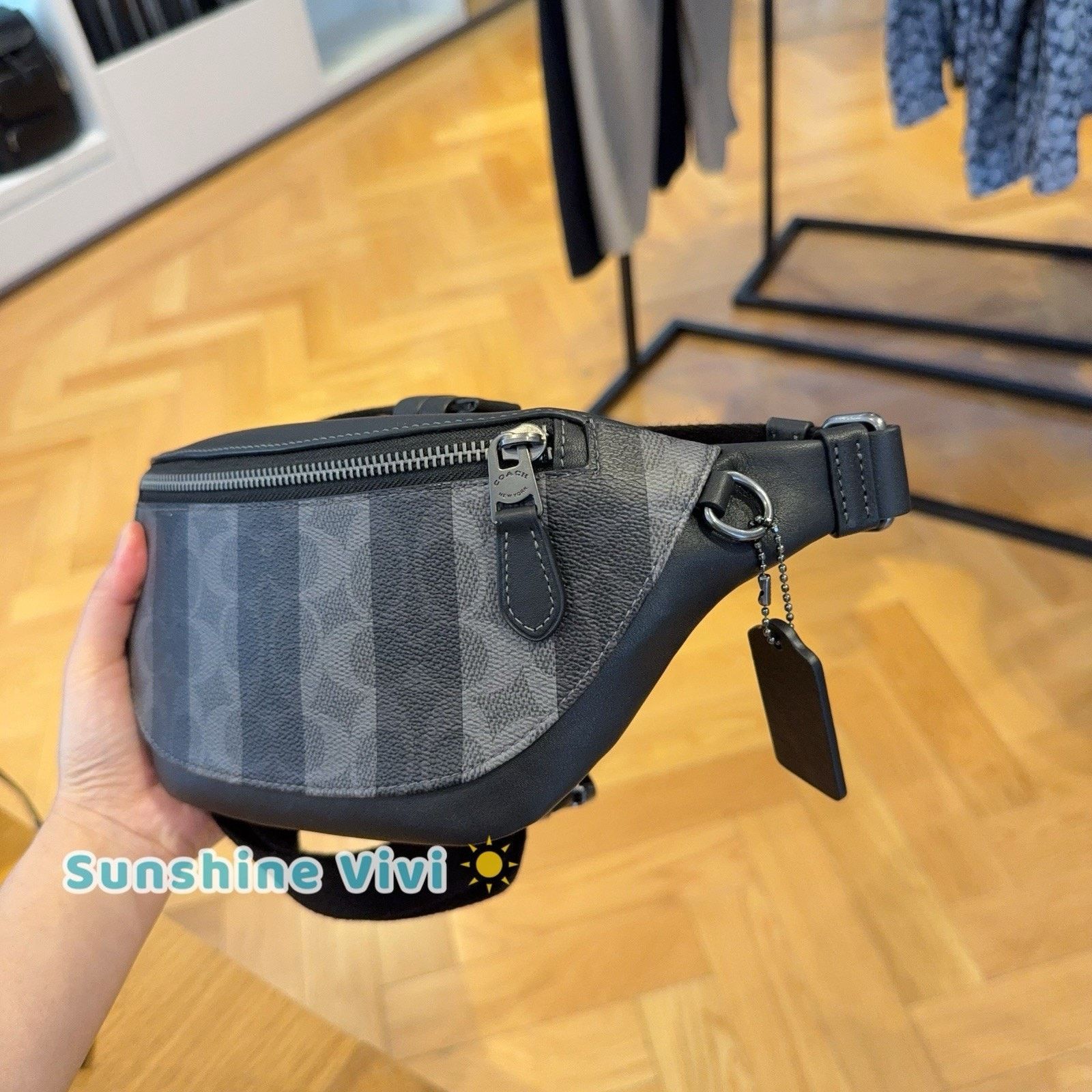 Coach NWT Coach Warren Mini Belt Bag With Stripes Black/Grey CEB34 Size ONE SIZE - 3 Thumbnail