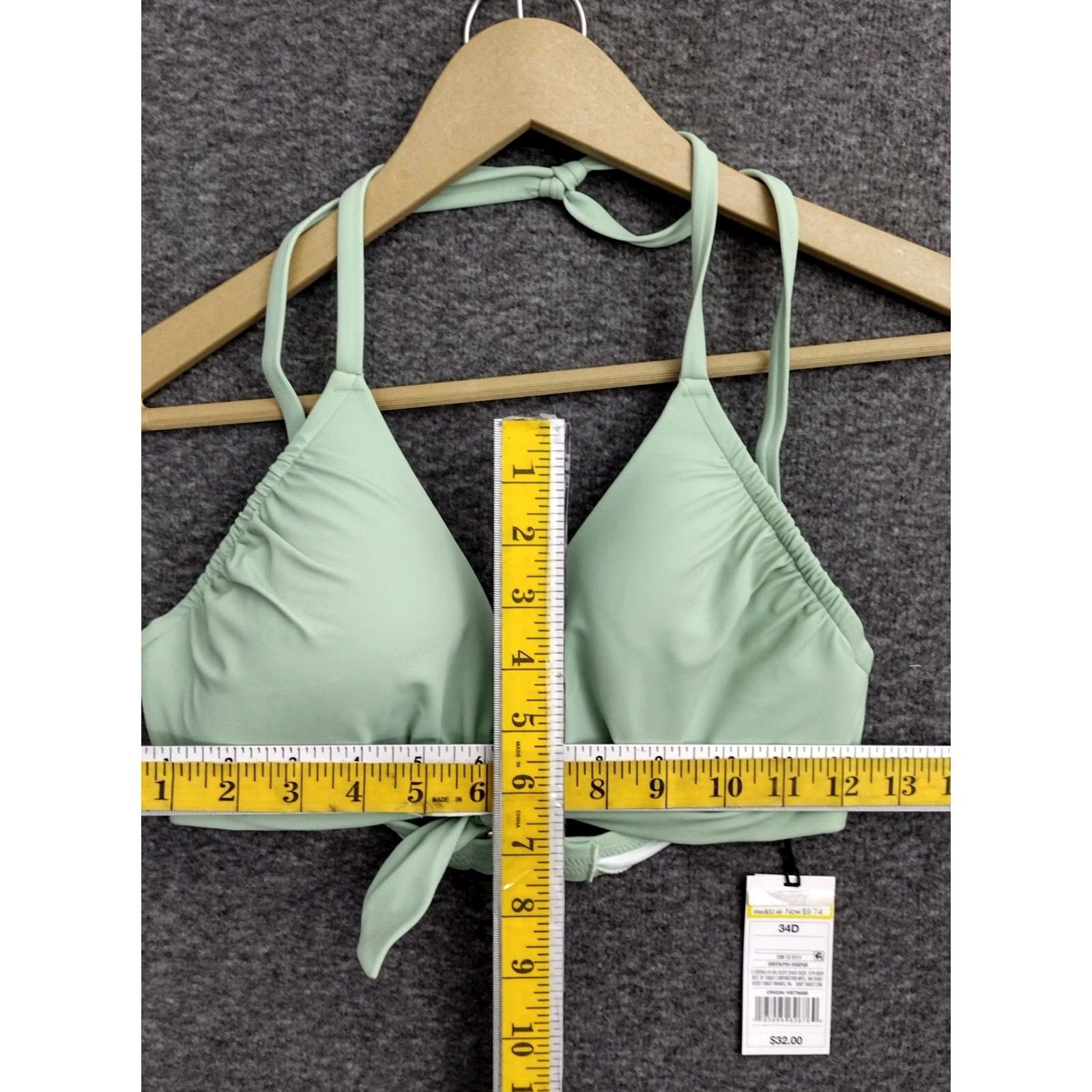 Vintage Shade & Shore Green Front Tie Spaghetti Bikini Swim Top Padded Size 34D Women Solid Nylon Polyester Spandex Beach 90s Theme Mens Womens Girls 0 Size XXS / US 00 / IT 34 - 4 Thumbnail