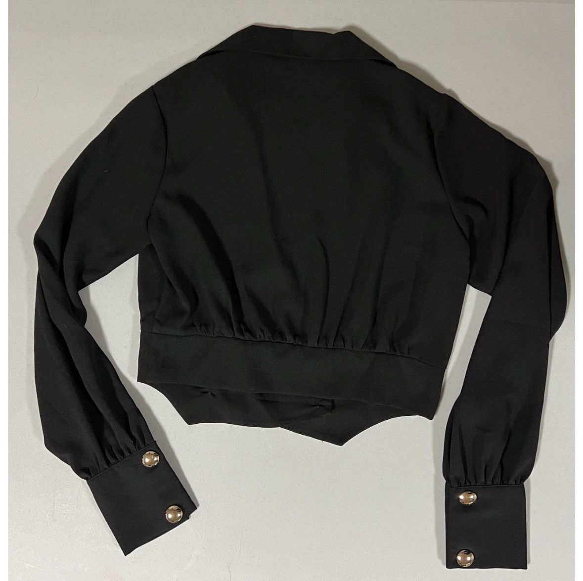 Vintage Black Gold Double-Breasted Long Sleeve Crop Top Shirt Blouse Size S / US 4 / IT 40 - 3 Thumbnail