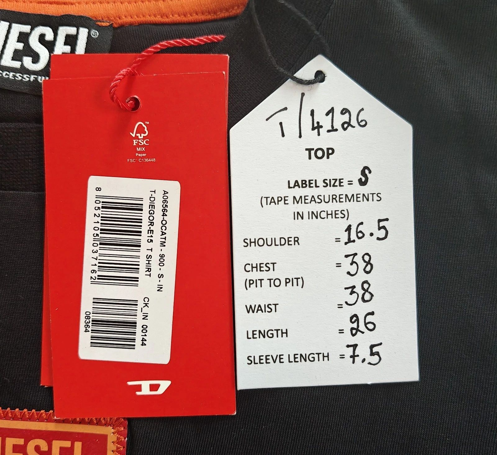 Diesel DIESEL Black T-Shirt With Logo Patch T 4126 Size US S / EU 44-46 / 1 - 5 Thumbnail