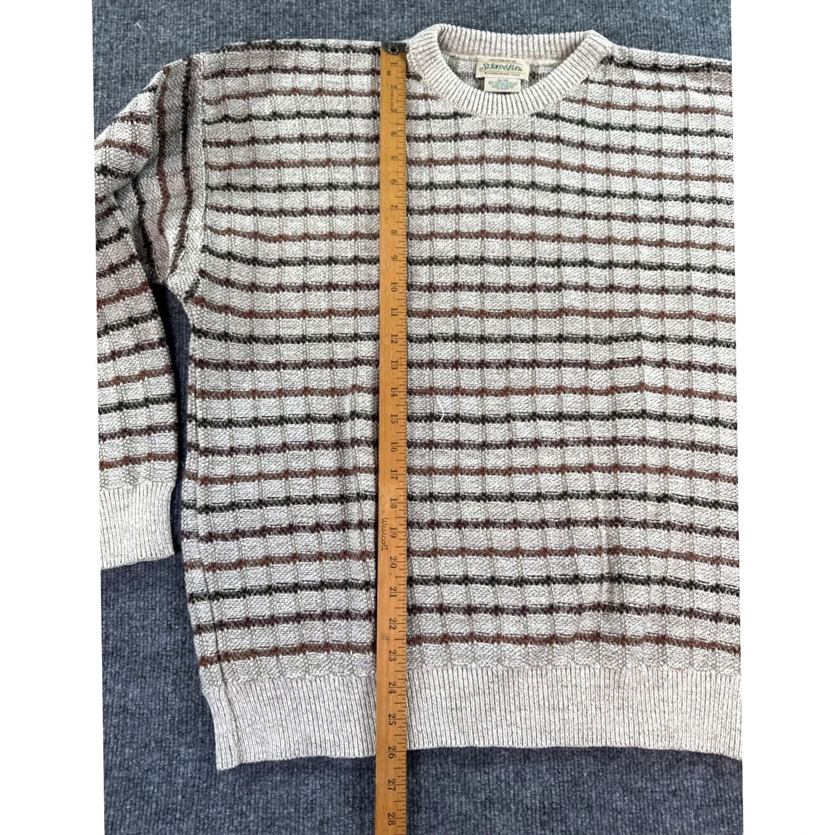 Vintage VINTAGE St. John's Bay Sweater Mens XL Tan Brown Striped Textured Knit Crewneck Size US XL / EU 56 / 4 - 6 Thumbnail