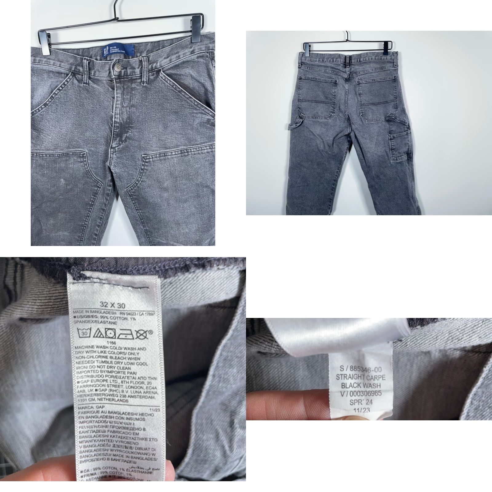 Gap Gap Jeans Men 32x28 Black Denim Straight Leg 5-Pocket Carpenter Workwear jeans Vietnam? Size US 32 / EU 48 - 9 Thumbnail