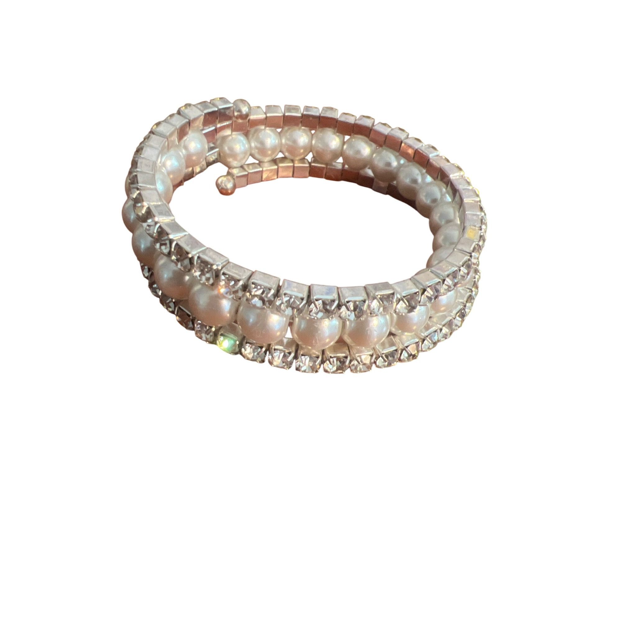 Other Vintage Silver Tone Faux Pearl Wrap Bracelet Wedding Prom Es Size ONE SIZE - 3 Thumbnail