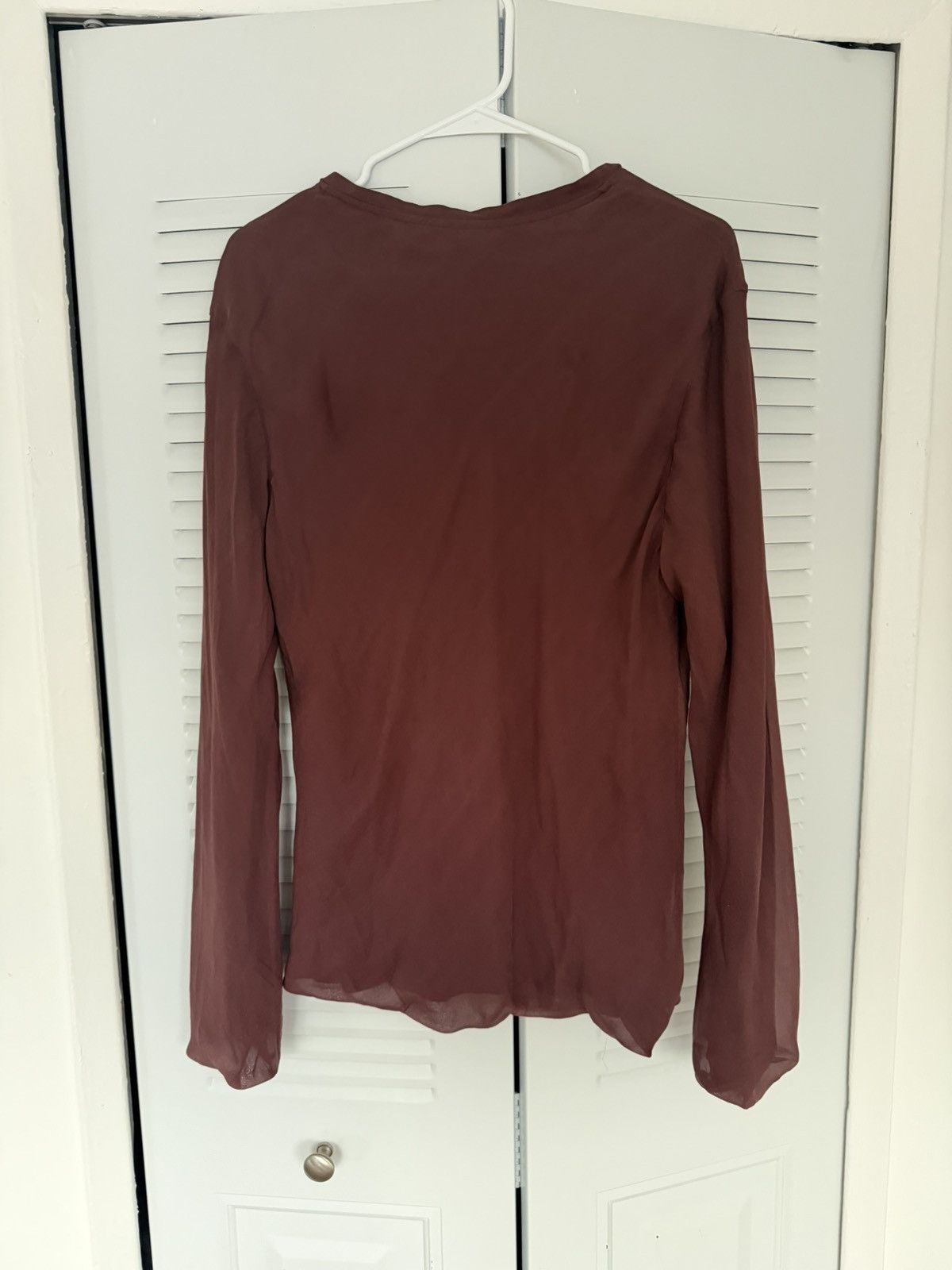 Lanvin Lanvin Burgundy Sheer Silk Long Sleeve Tee Size US M / EU 48-50 / 2 - 4 Thumbnail