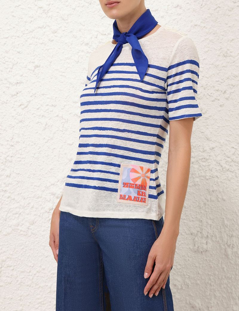 Zimmermann oc11z0226 Wylie Stripe T-Shirt In Blue/White Size XS / US 0-2 / IT 36-38 - 2 Thumbnail