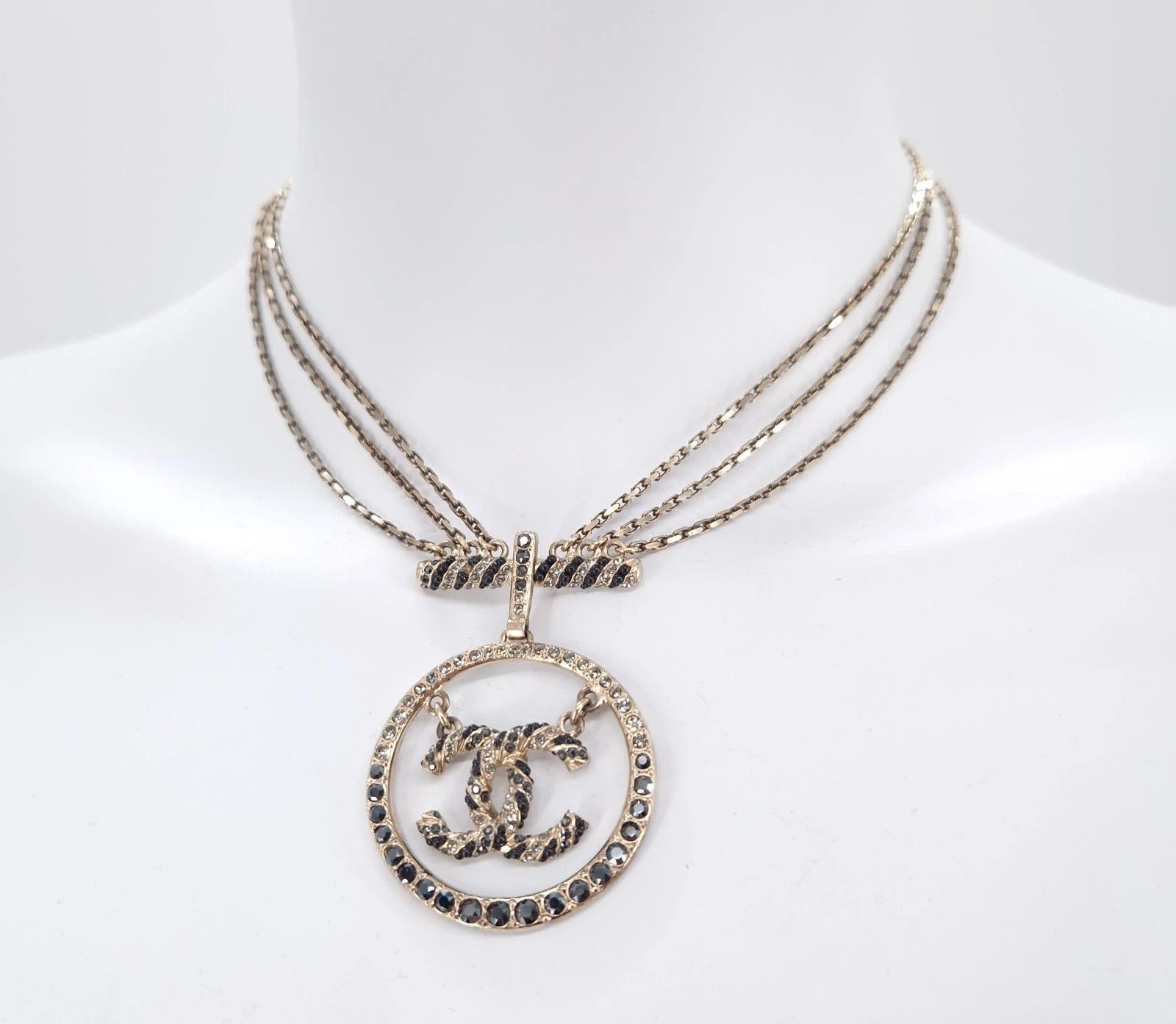 Chanel Chanel Crystal CC Pendant Triple Chain Necklace Size ONE SIZE - 1 Thumbnail