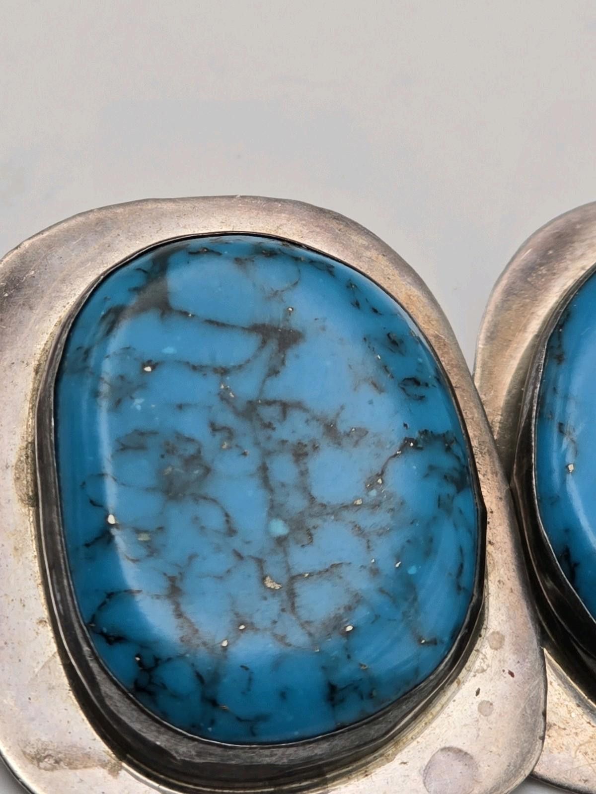 The Unbranded Brand Vintage Sterling Silver Earrings w Large Blue Turquoise Cabs Size ONE SIZE - 8 Thumbnail