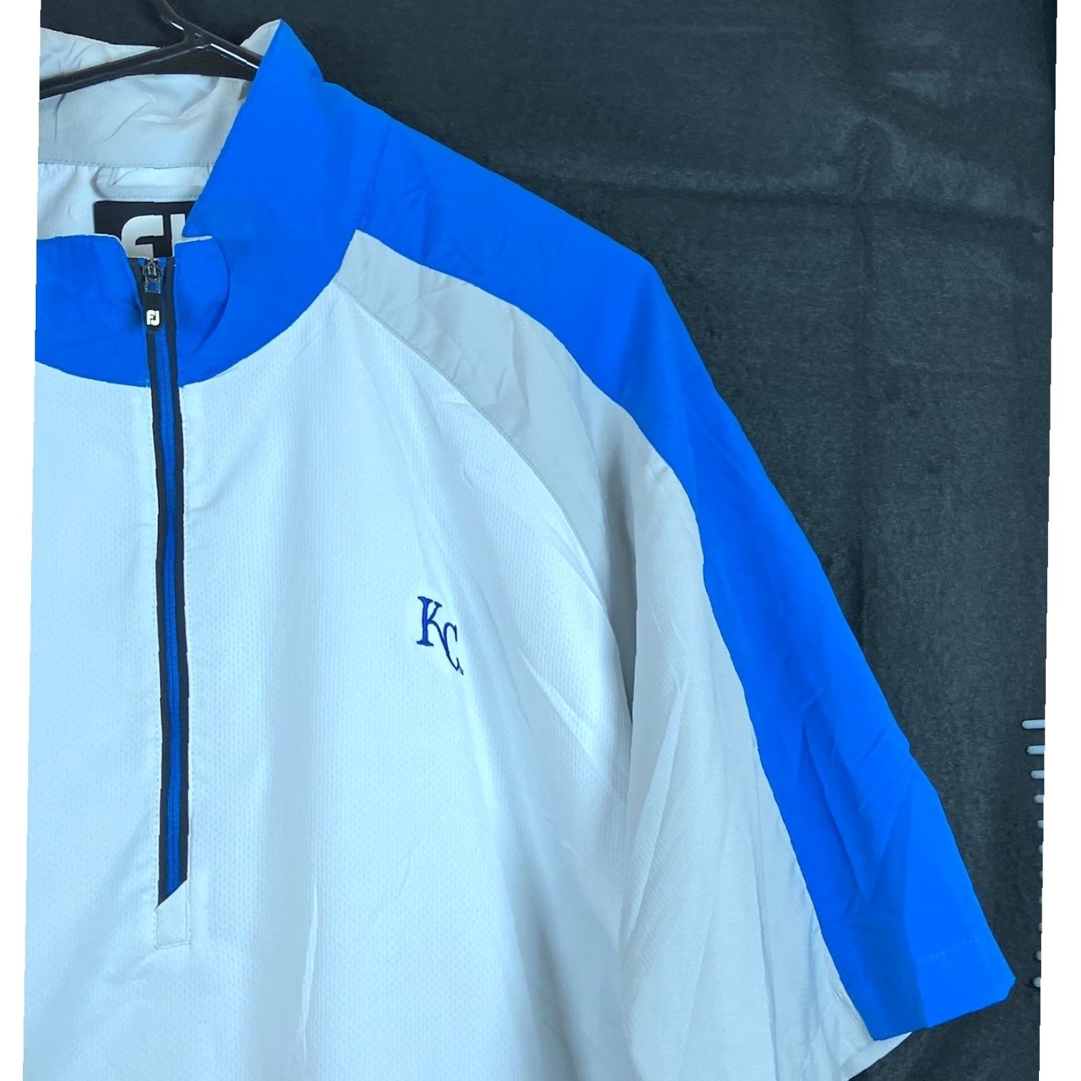 Footjoy FootJoy FJ Mens Jacket Gray Blue Windbreaker 1/4 Zip Short Sleeve Large Mid-Length Zip Coat Winter Spring Fall Mens Size US 33 - 5 Thumbnail