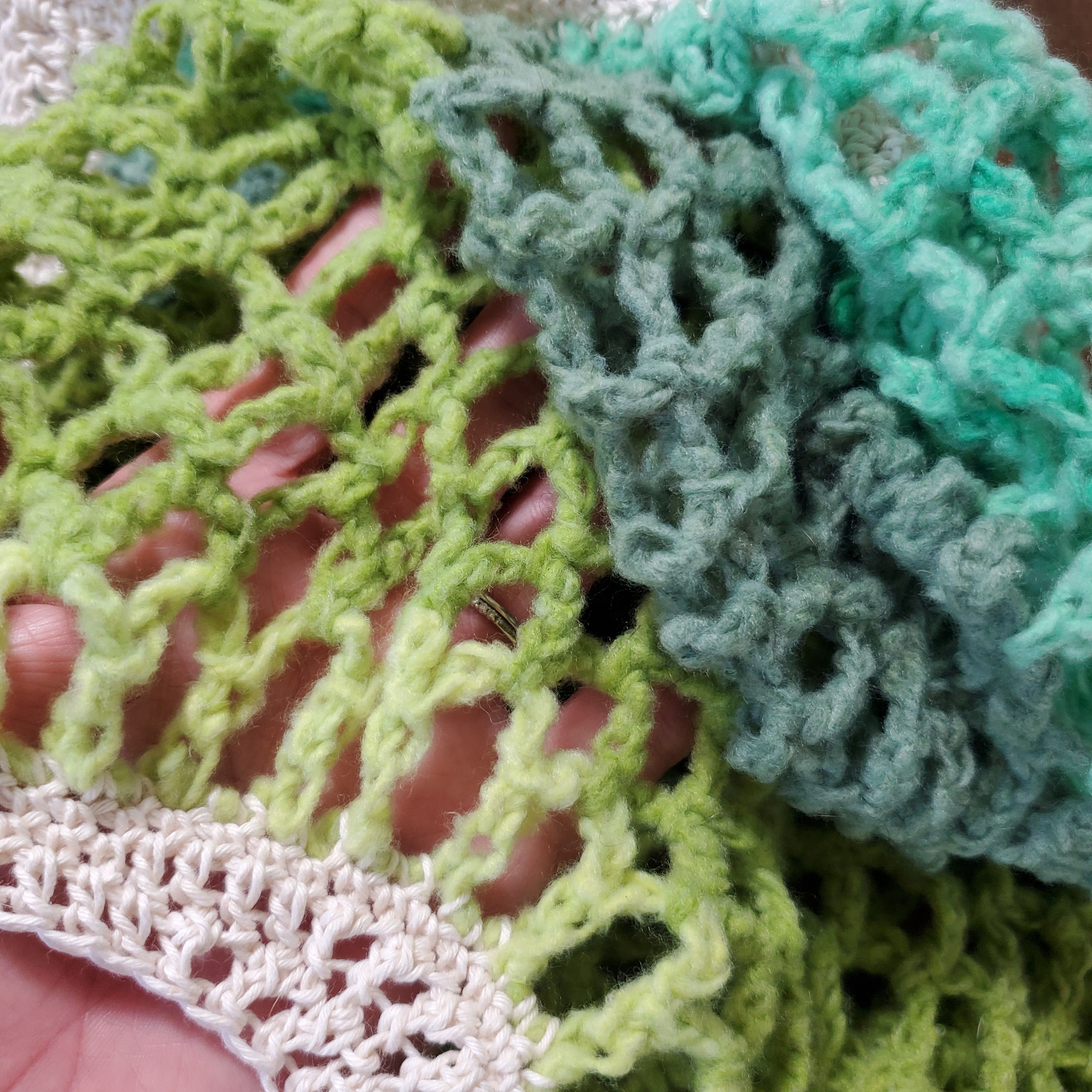 Handmade Farmers Market Bag Handmade Green Crochet French Net Sack Size ONE SIZE - 7 Thumbnail