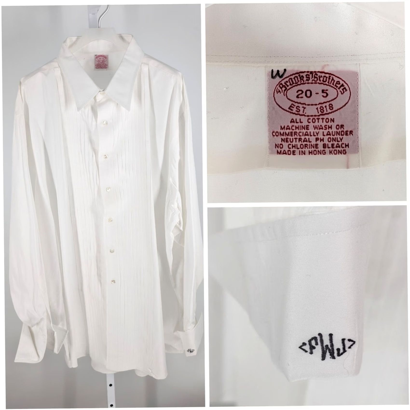 Brooks Brothers VINTAGE Brooks Brothers Dress Shirt 20-5 White Pleated French Cuff Mens 80s 90s Tuxedo Shirt White Formal Shirt Big and Tall Size US XXL / EU 58 / 5 - 2 Thumbnail