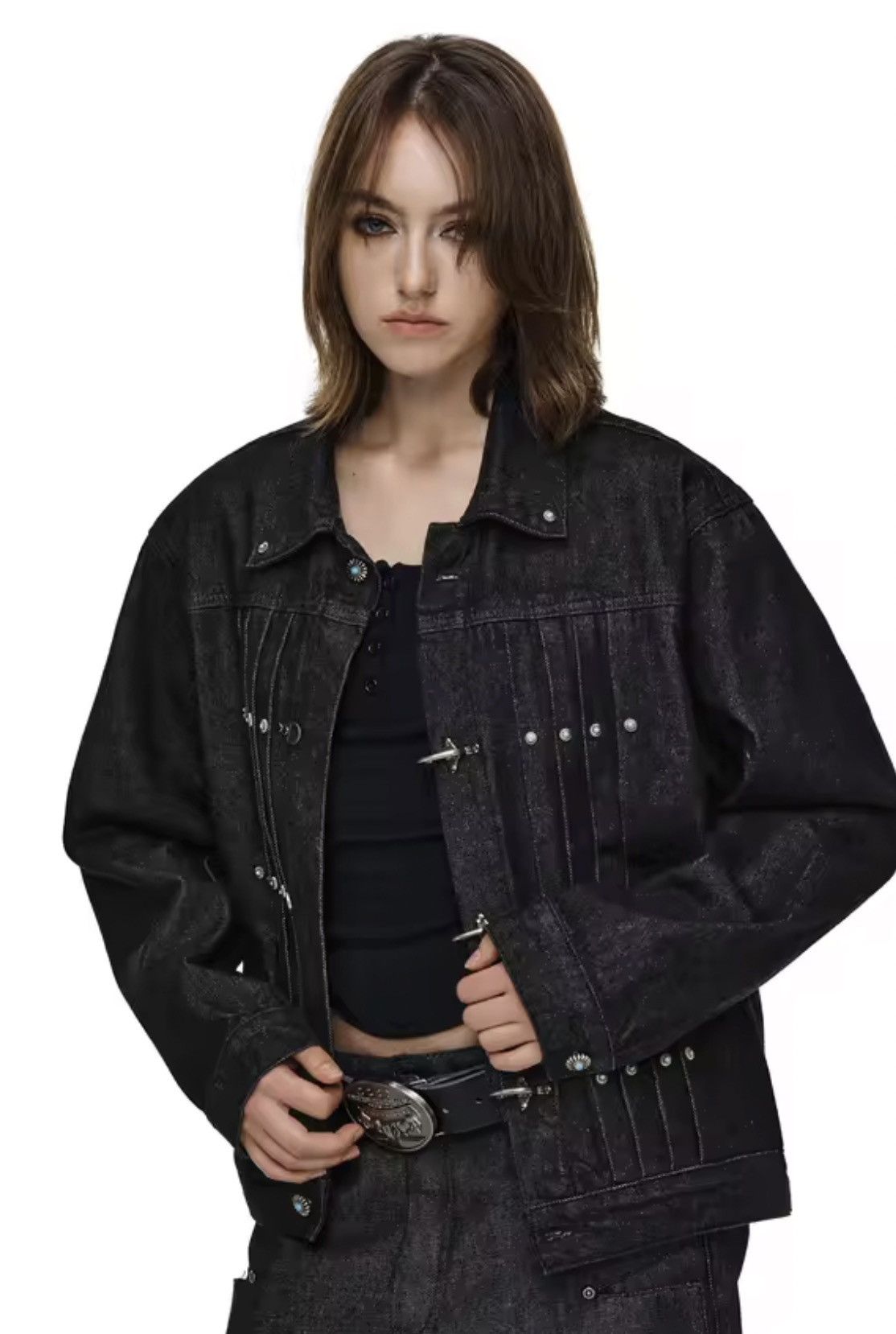 Japanese Brand Fireman Clasp Black Cropped Denim Jacket Size US M / EU 48-50 / 2 - 5 Thumbnail