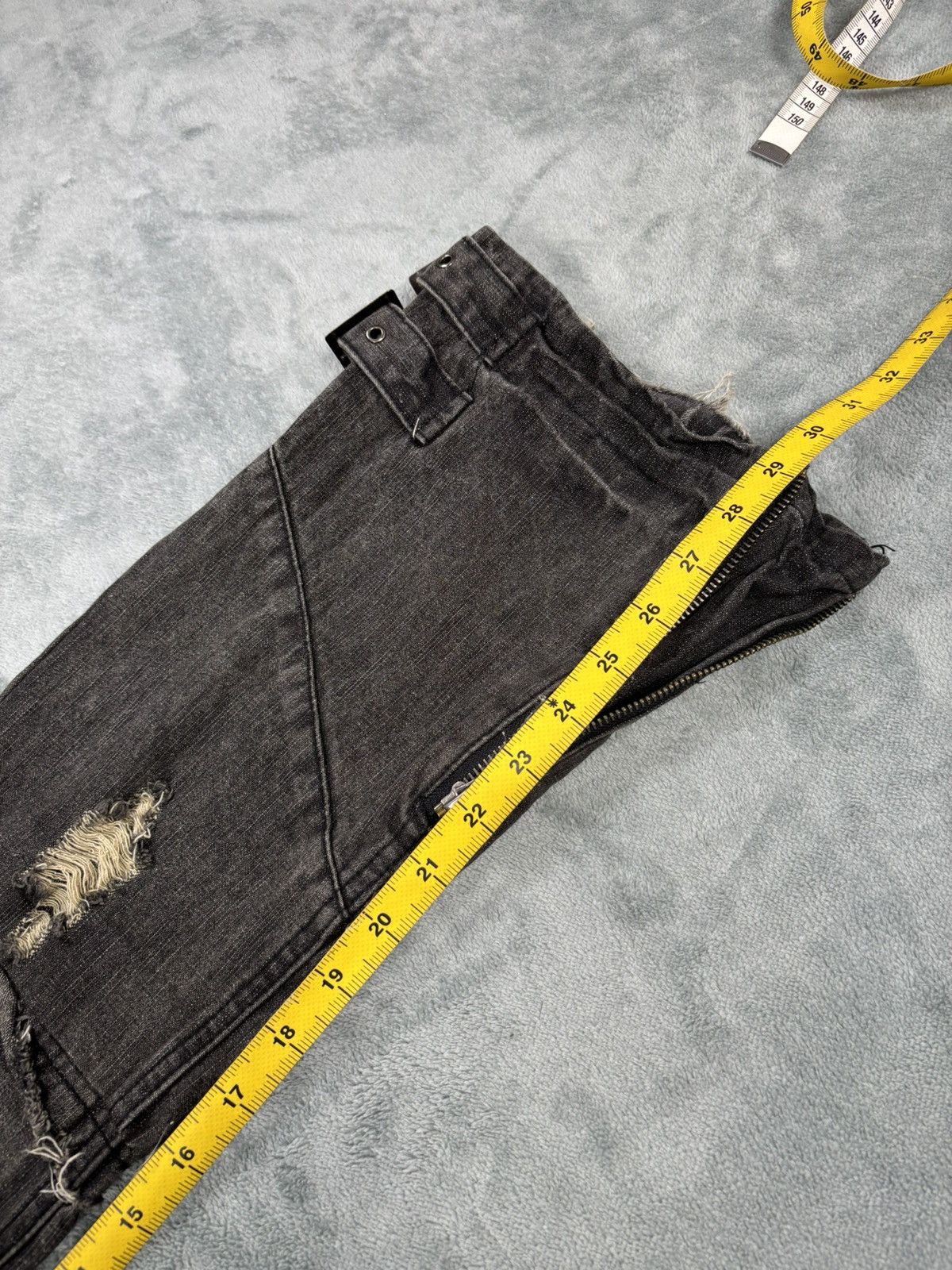 14th Addiction Black Boccaro Bondage Distressed Flared Jeans S0222 Size US 29 - 22 Thumbnail