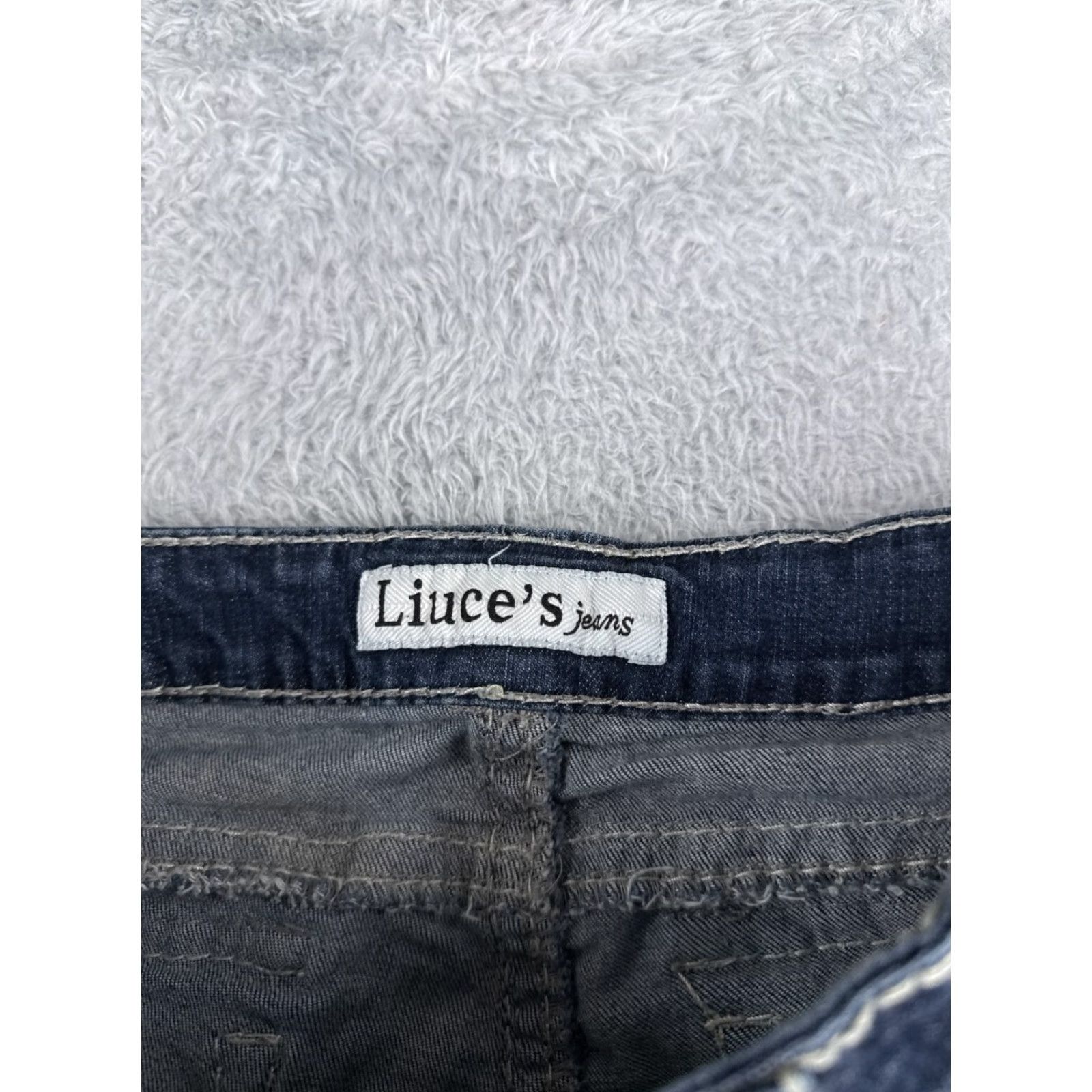 Denime Liuces Jeans Womens 7 Blue Denim Bootcut Distressed Dark Low Rise 25x26 Hemmed 26 Inseam Regular 5-Pocket Logo Embroidered Button Cotton Blend Stretch Size 28" / US 6 / IT 42 - 6 Thumbnail