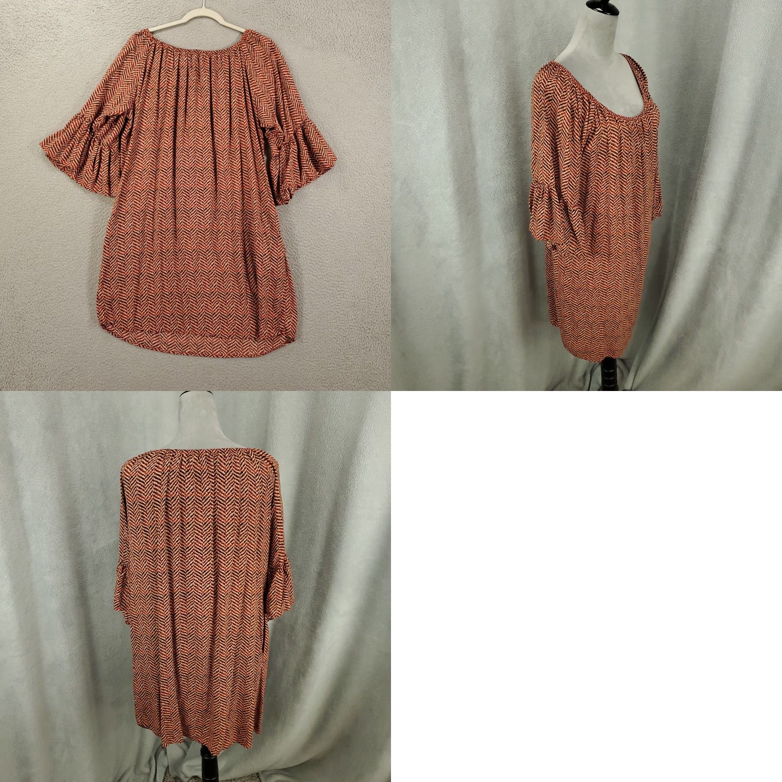 Vintage UMGEE Boho Tunic Womens Large Orange Red White Scoop Neck Flared Flutter Sleeve Size L / US 10 / IT 46 - 8 Thumbnail