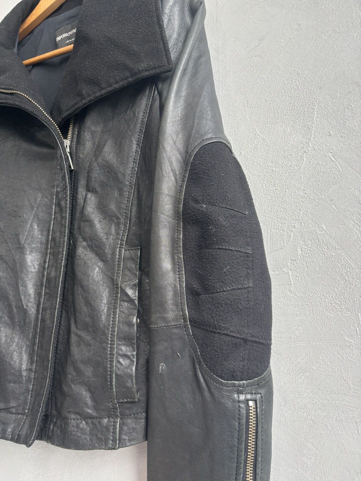 Emporio Armani Emporio Armani 2009 asymmetrical high neck leather jacket Size US S / EU 44-46 / 1 - 13 Thumbnail