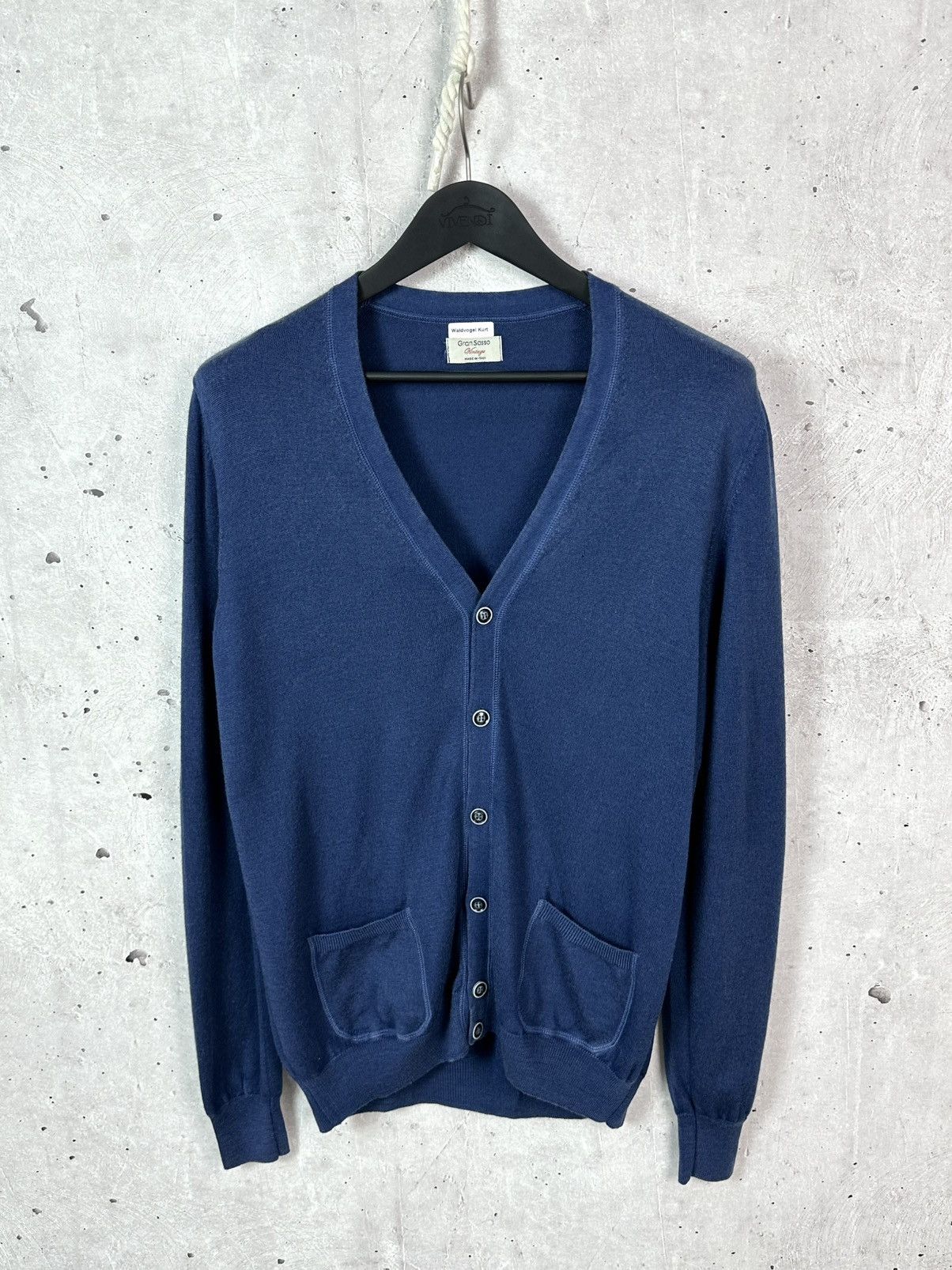 Gran Sasso × Vintage Gran Sasso Vintage Made in Italy Knit Wool Navy Cardigan Size US M / EU 48-50 / 2 - 1 Thumbnail