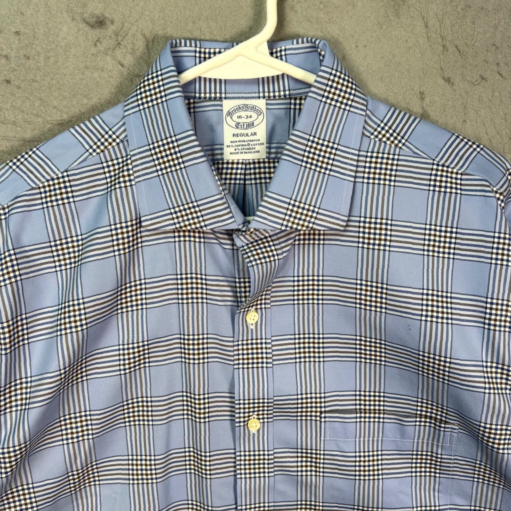 Brooks Brothers VINTAGE Brooks Brothers Non-Iron Stretch Supima Cotton Plaid Dress Shirt Regular 16-34 Blue Long Sleeve Mens Size 42R - 4 Thumbnail