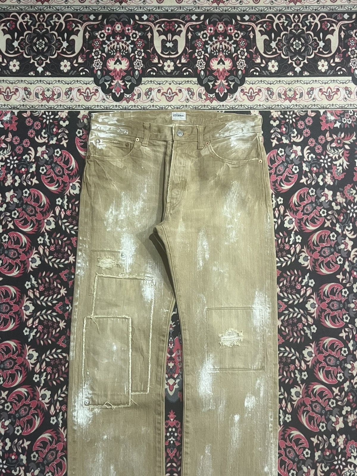 Kapital Eternal Bitchu Kurasaki Brown Paint Splattered Patches Jeans Size US 32 / EU 48 - 3 Thumbnail