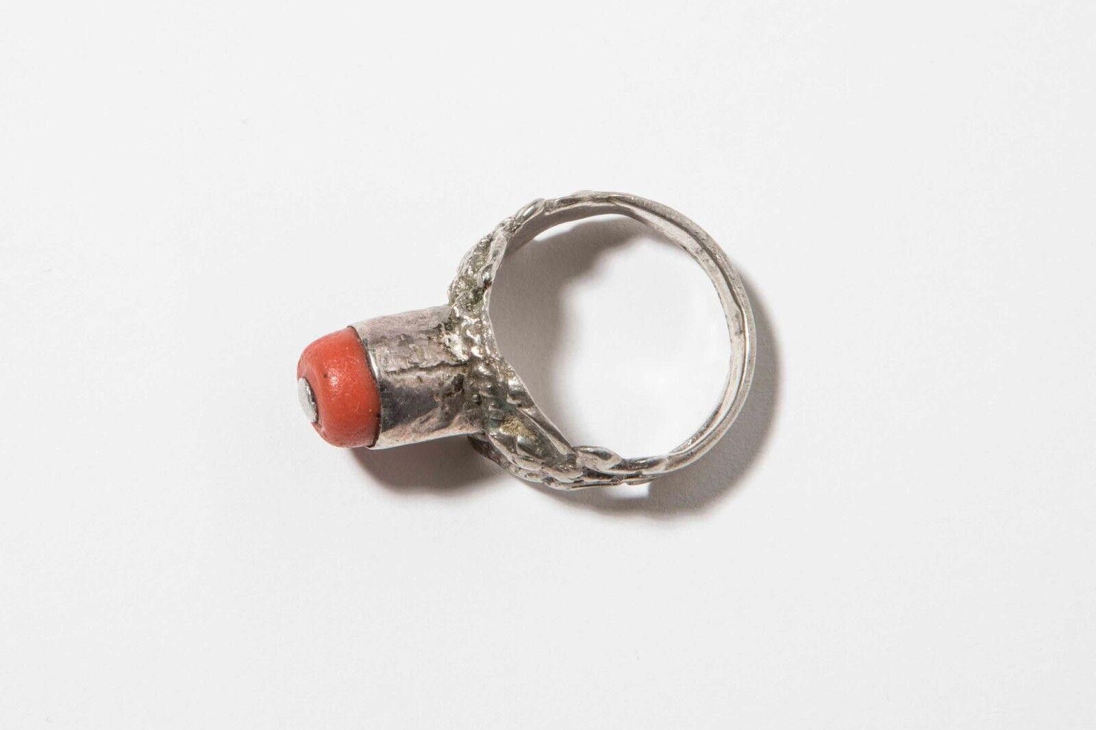 Handmade Sterling Silver Handmade Chinese Red Coral Bead Ring Size ONE SIZE - 3 Thumbnail