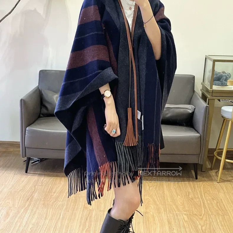 Hermes Hermes Striped fringed wool cloak shawl Size M / US 6-8 / IT 42-44 - 6 Thumbnail