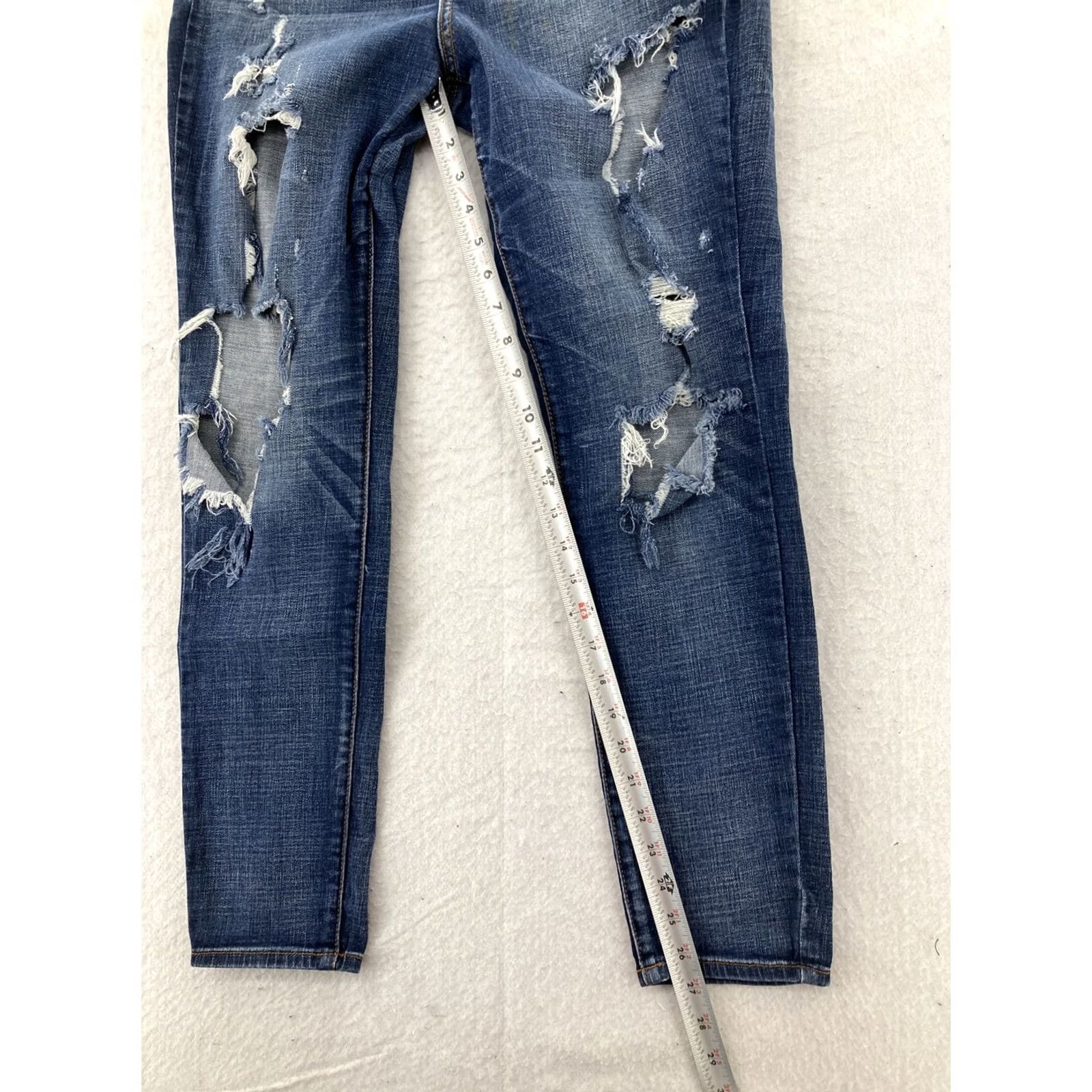 American Eagle Outfitters American Eagle Outfitters Jegging Women's 10 High Rise Jeans Black Distressed Stretch Slim Shape Denim Jeans 10 Womens Jegging Size 32" / US 10 / IT 46 - 5 Thumbnail