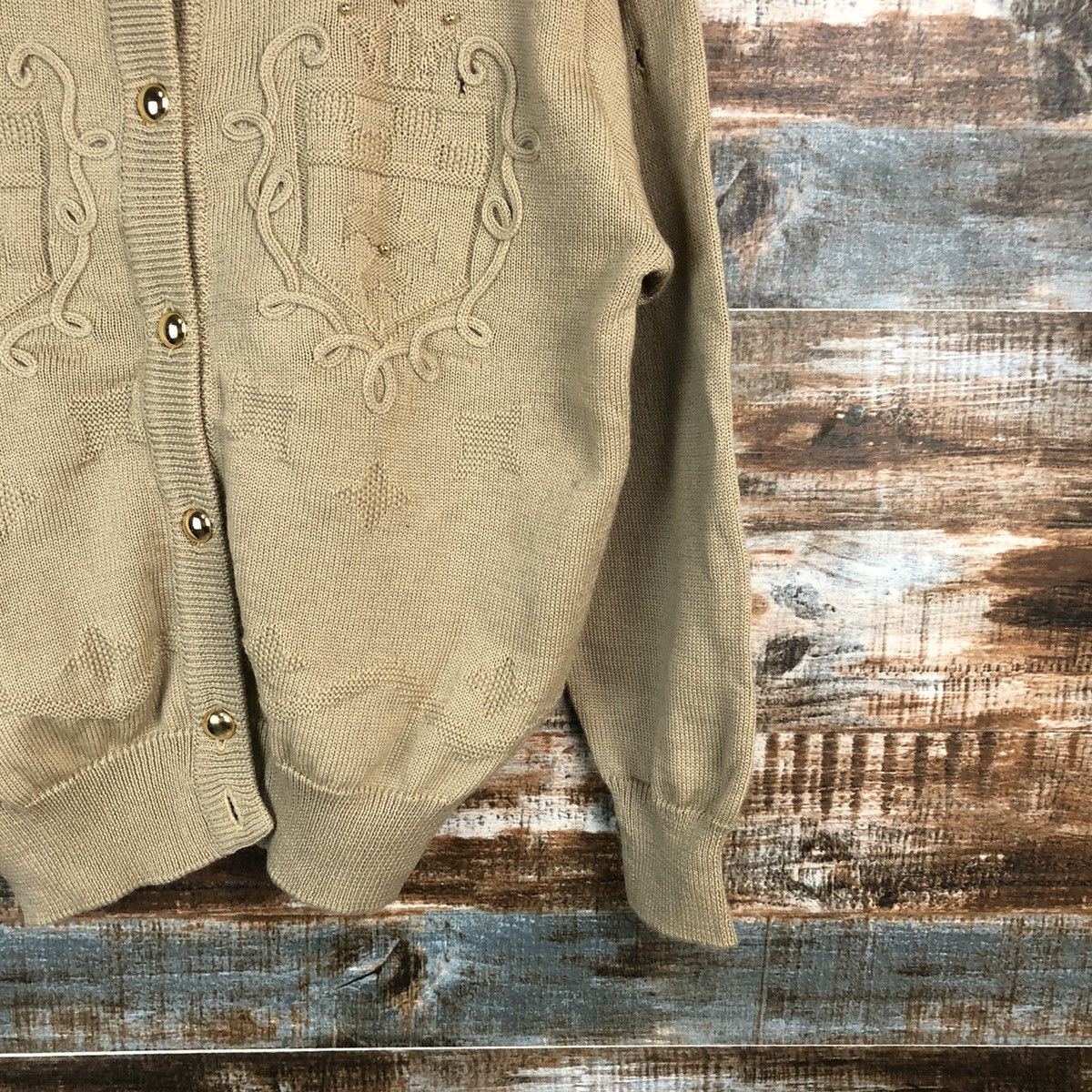 Japanese Brand White Itariyard Brown Patterned Cardigans #A1697 Size US S / EU 44-46 / 1 - 8 Thumbnail