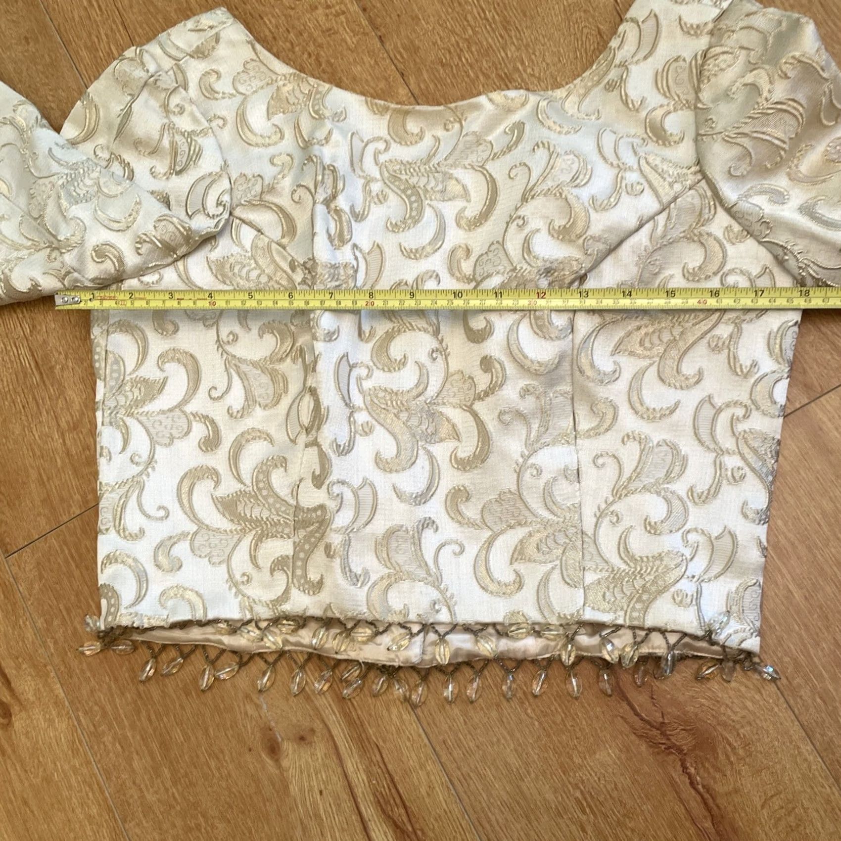 Vintage VINTAGE Cream Bead Fringe Floral Brocade Metallic Crop Top Size 12 Button Up Back Womens Eveningwear 1990s Ivory Size XL / US 12-14 / IT 48-50 - 3 Thumbnail