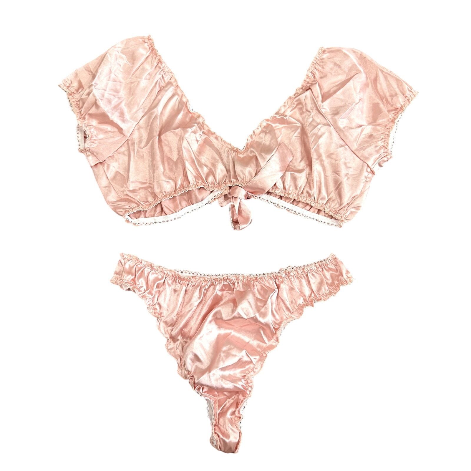 Shein Crop Top and Cheeky Underwear Satin Lingerie Set, Size L Size ONE SIZE - 2 Thumbnail