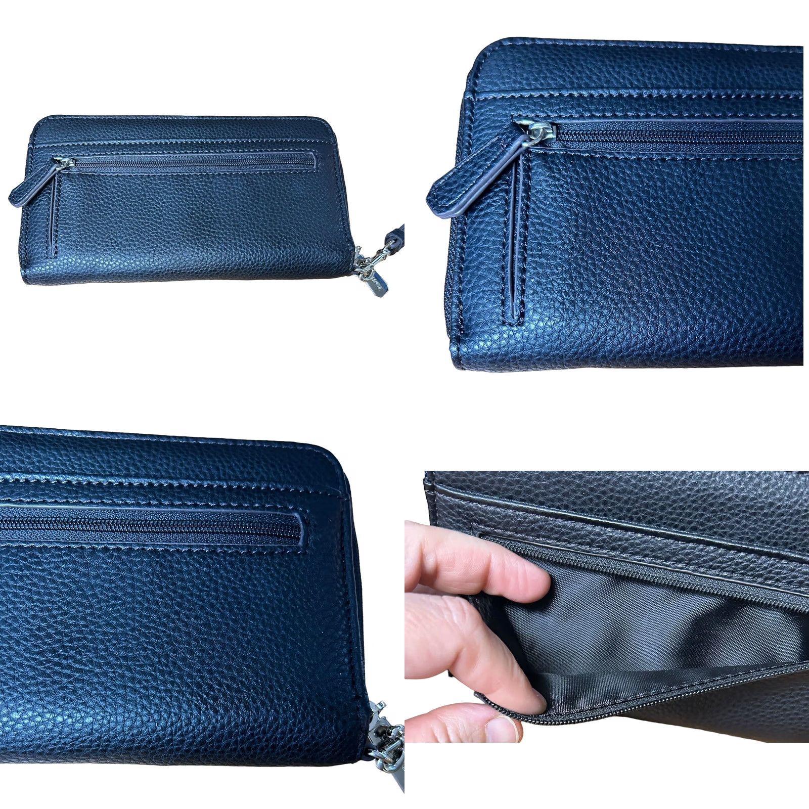 Liz Claiborne Liz Claiborne Wallet Wristlet Pebble Leather Black Full Zip Credit Card ZIP-Around Women's One Size Black Pebble Leather Wristlet Wallet Size ONE SIZE - 8 Thumbnail